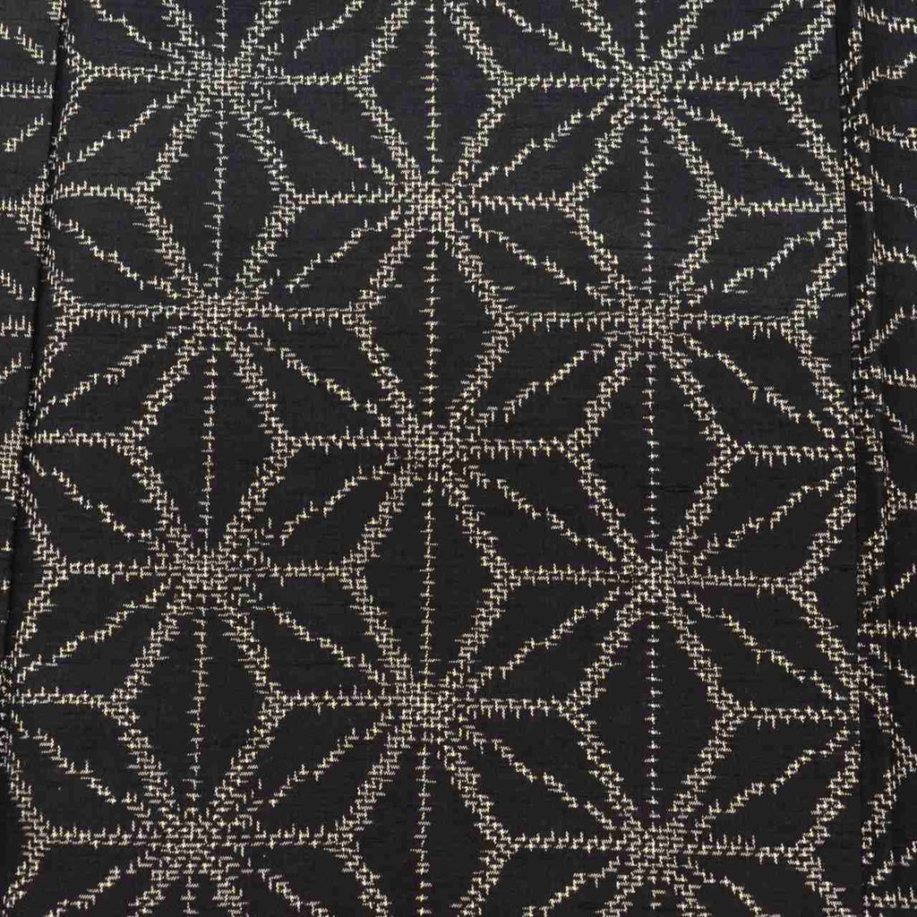 Vintage Japanese Kimono | Tsumugi | Black Silk | Hemp Leaf Pattern | Size M | Sustainable | uu0556b