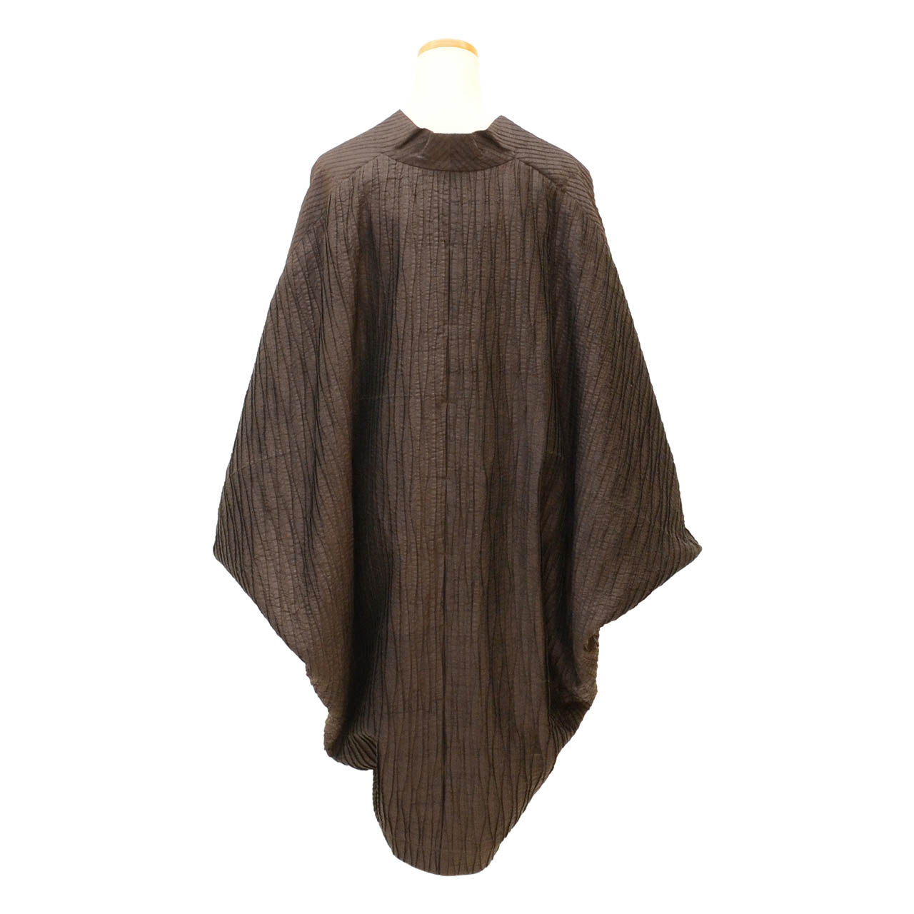 Vintage Japanese Kimono | Oshima Tsumugi Poncho-style Coat | Brown Silk | Diagonal Stripe | Mud-dyed | Sustainable | uu0591b