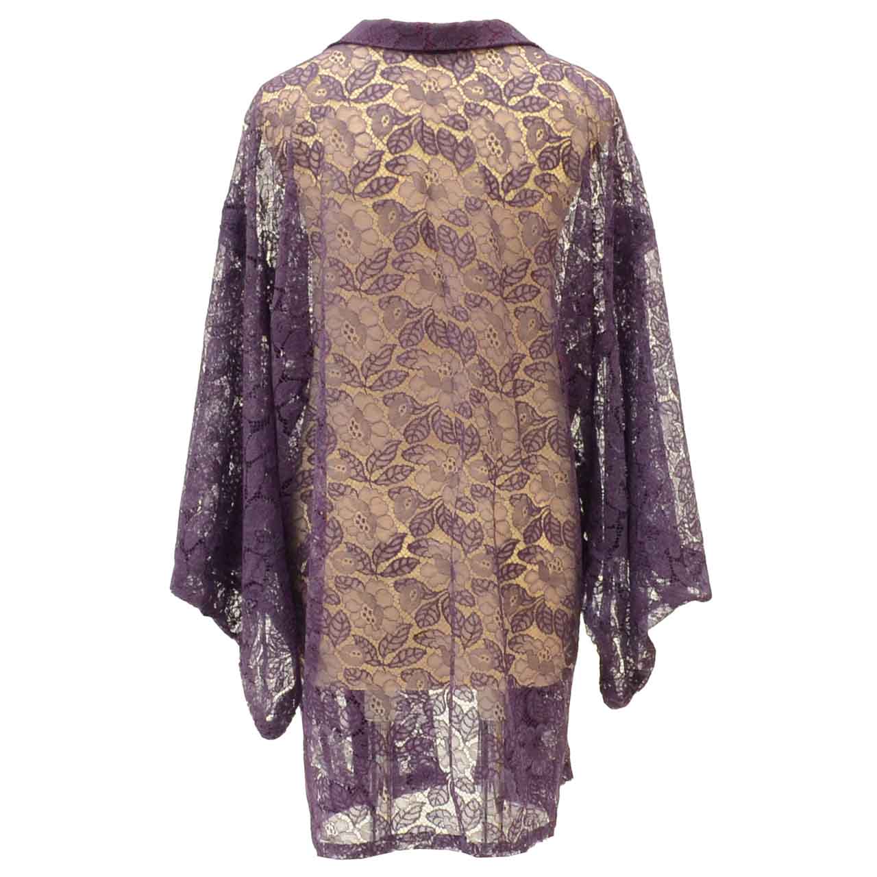 [Used] Summer Haori (Japanese jacket), Synthetic fiber, Lace, Recycled haori, Sleeve length 71.0cm (28.0in), Body length 83.5cm (32.9in), Purple, Floral pattern, Comes with haori cord uu0599b 