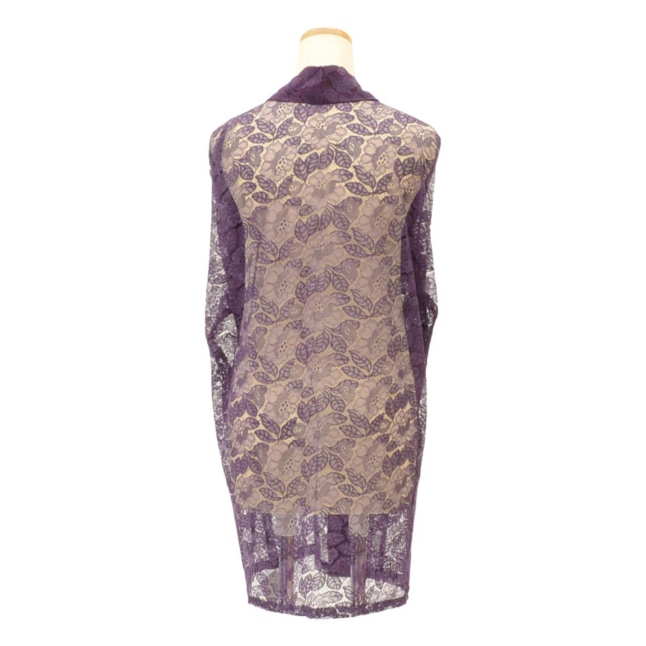 [Used] Summer Haori (Japanese jacket), Synthetic fiber, Lace, Recycled haori, Sleeve length 71.0cm (28.0in), Body length 83.5cm (32.9in), Purple, Floral pattern, Comes with haori cord uu0599b 