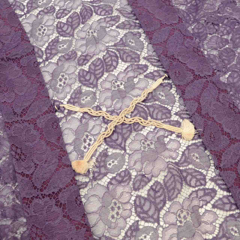 [Used] Summer Haori (Japanese jacket), Synthetic fiber, Lace, Recycled haori, Sleeve length 71.0cm (28.0in), Body length 83.5cm (32.9in), Purple, Floral pattern, Comes with haori cord uu0599b 