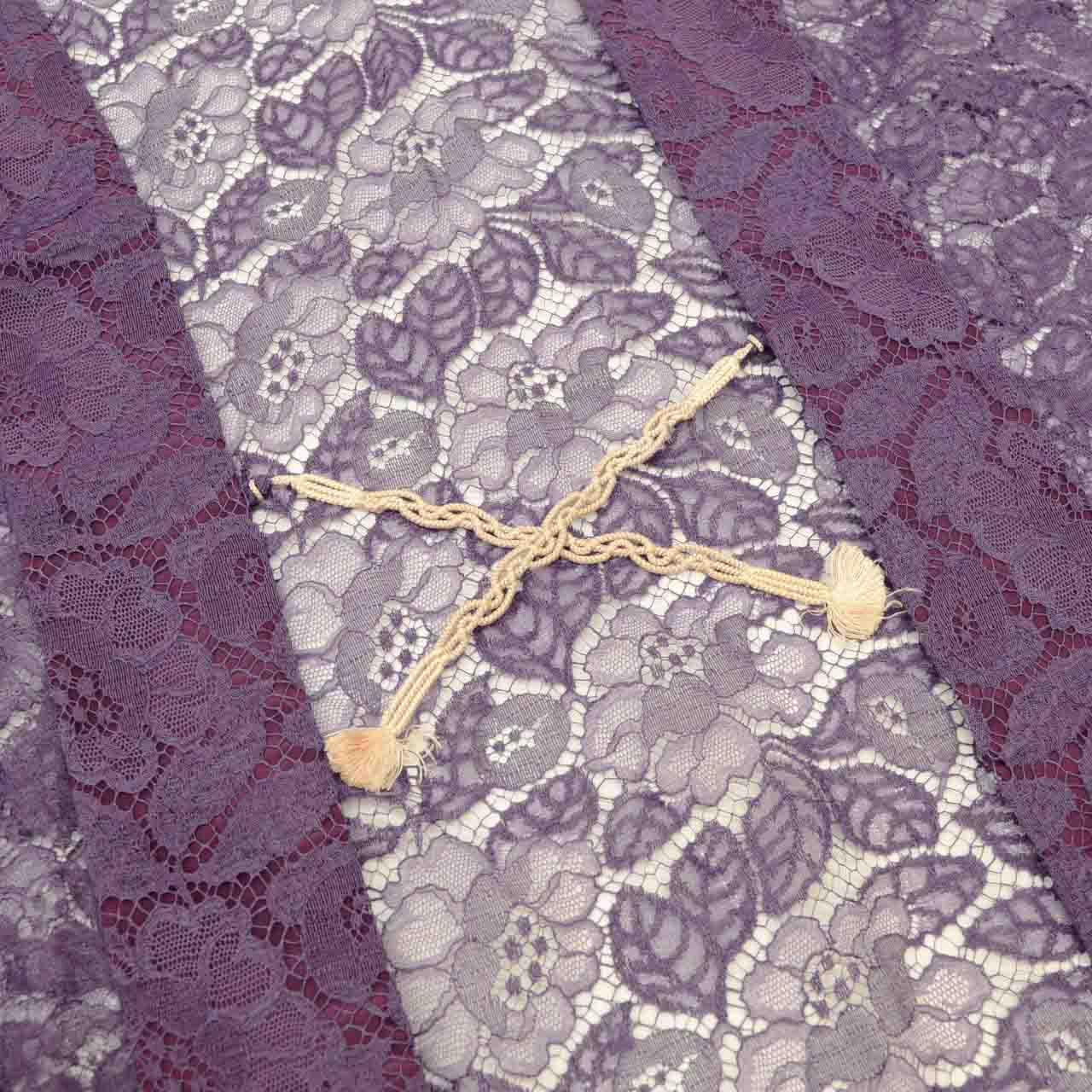 [Used] Summer Haori (Japanese jacket), Synthetic fiber, Lace, Recycled haori, Sleeve length 71.0cm (28.0in), Body length 83.5cm (32.9in), Purple, Floral pattern, Comes with haori cord uu0599b 