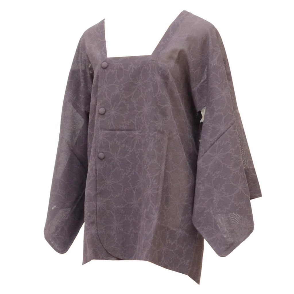 Vintage Japanese Kimono | Summer Dochungi Coat | Purple Silk Sha | Floral | Long | Sustainable | uu0627b