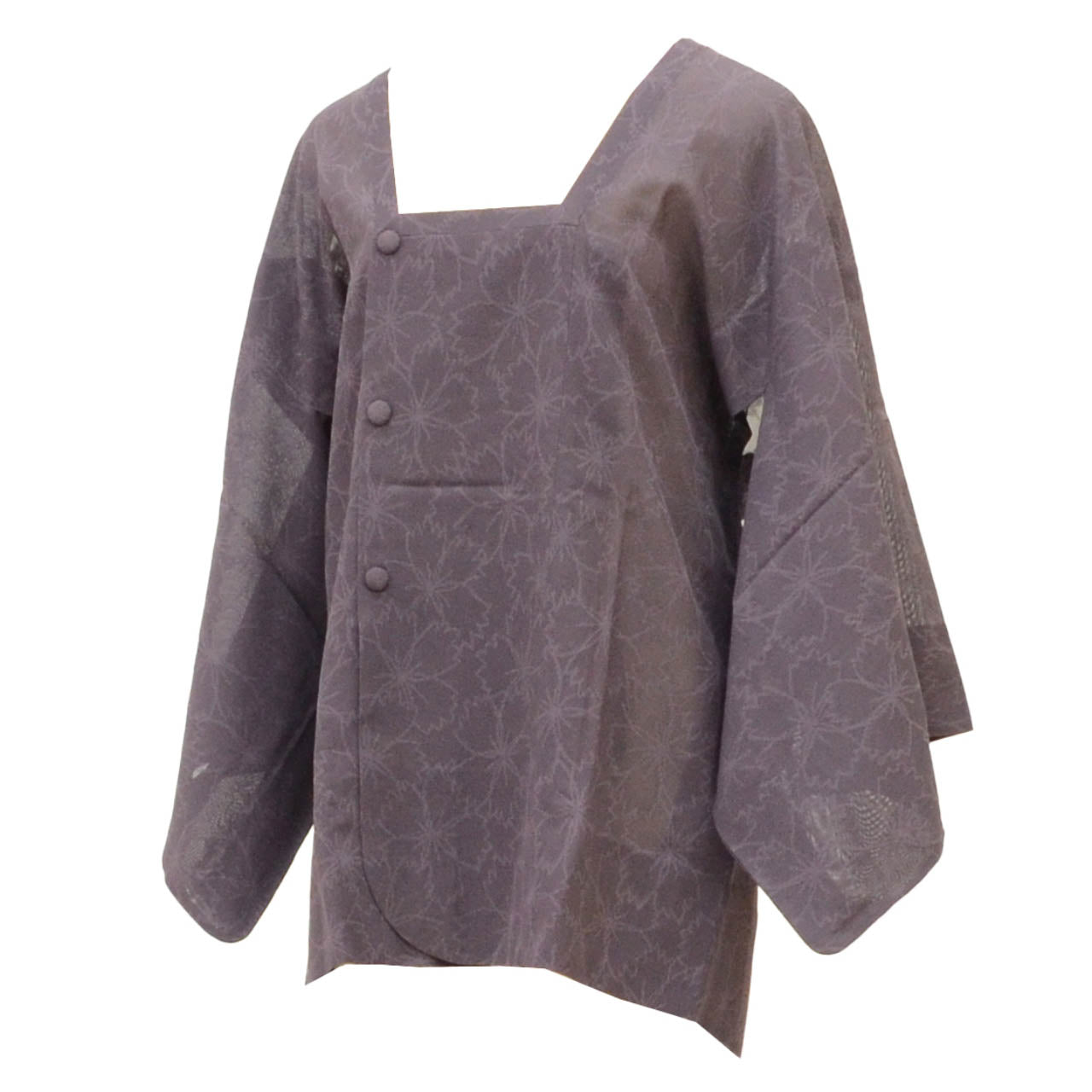 Vintage Japanese Kimono | Summer Dochungi Coat | Purple Silk Sha | Floral | Long | Sustainable | uu0627b