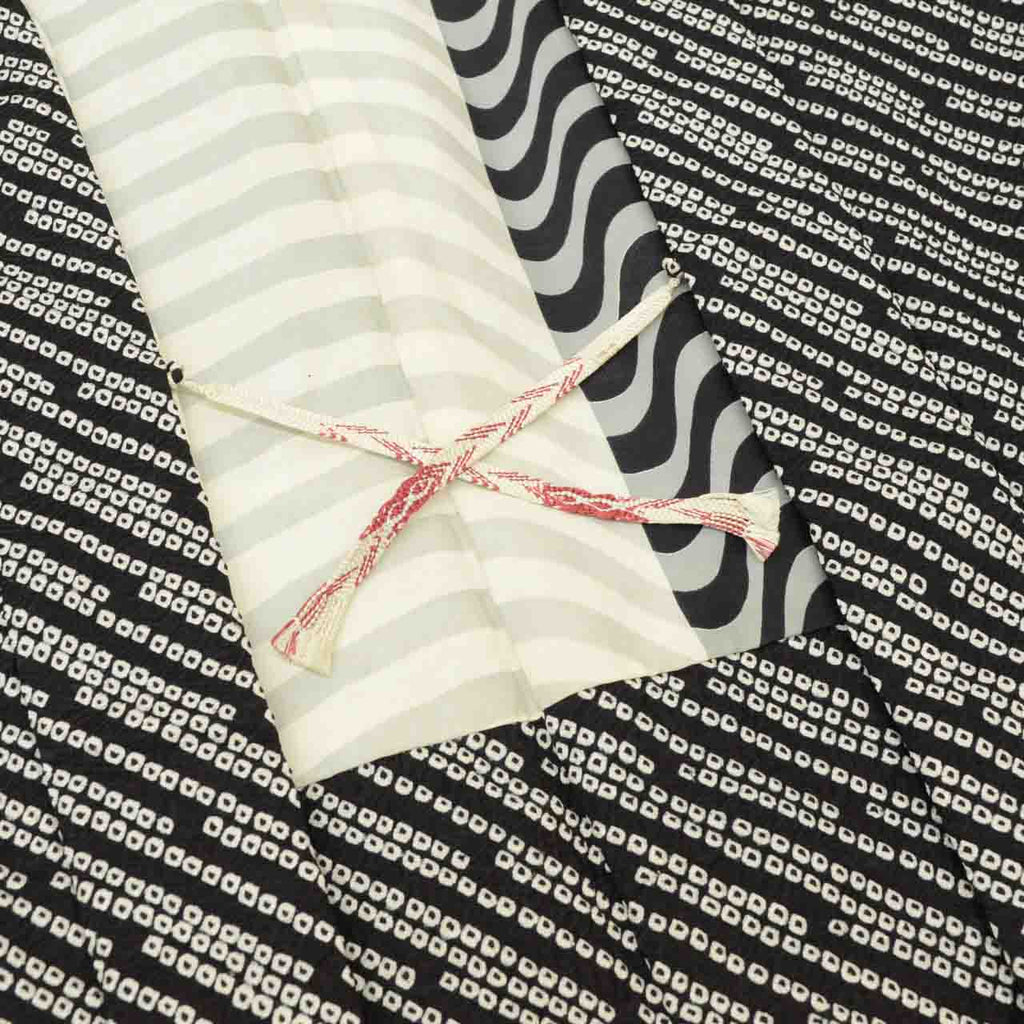 [Used] Long Haori (short jacket), pure silk, recycled haori, sleeve length 63.5cm (25.0in), body length 80.0cm (31.5in), black, kanoko pattern, fully tie-dyed, with haori cord uu0648b 