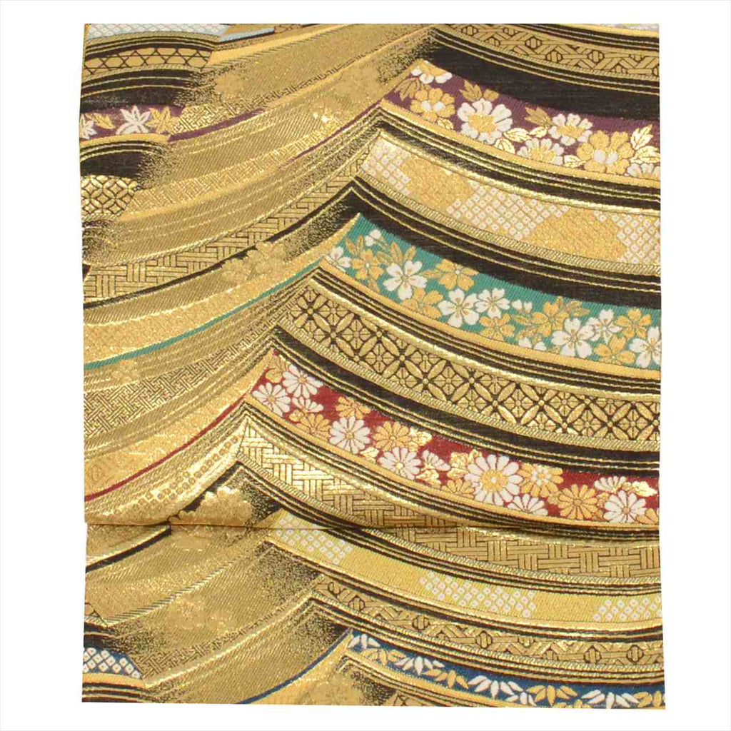 Vintage Japanese Obi | Fukuro Obi | Gold Silk | Floral | Hikihaku | Furisode | Sustainable | uu0652b
