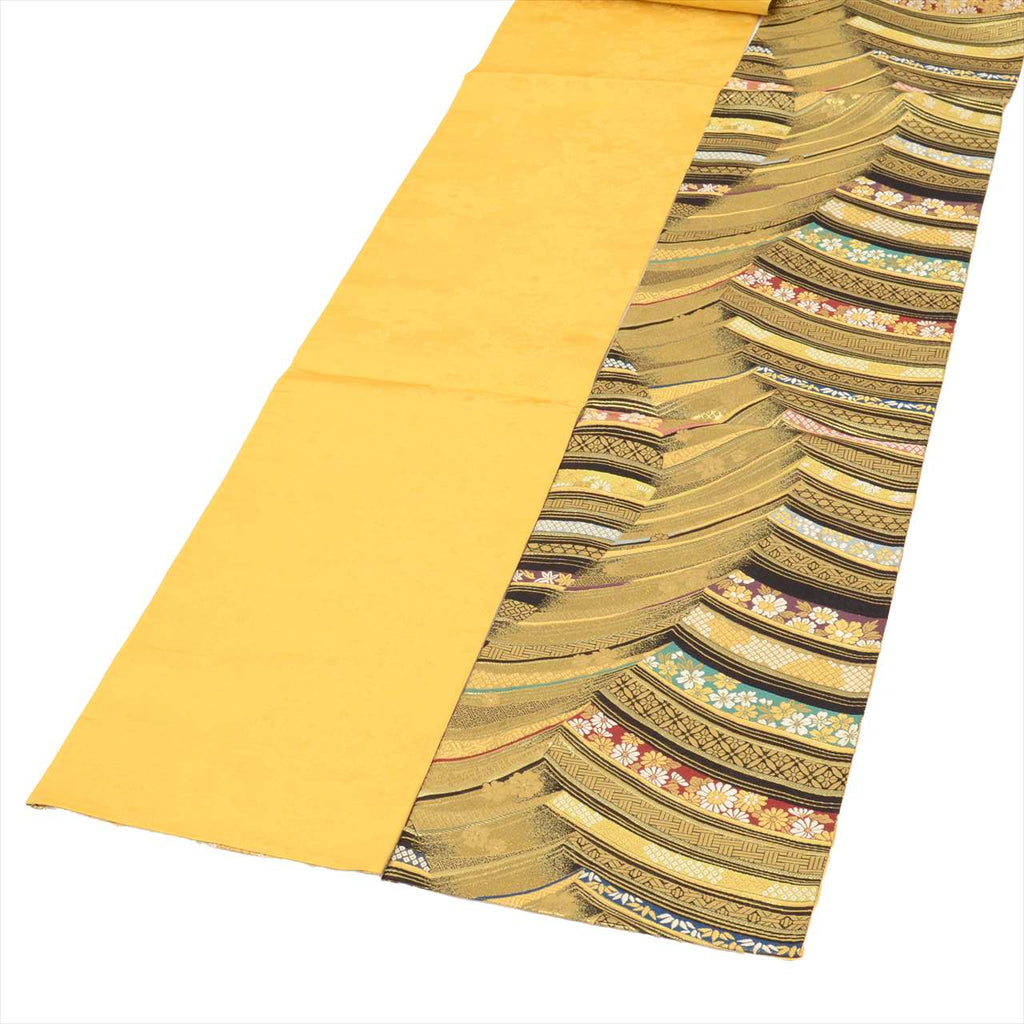 Vintage Japanese Obi | Fukuro Obi | Gold Silk | Floral | Hikihaku | Furisode | Sustainable | uu0652b
