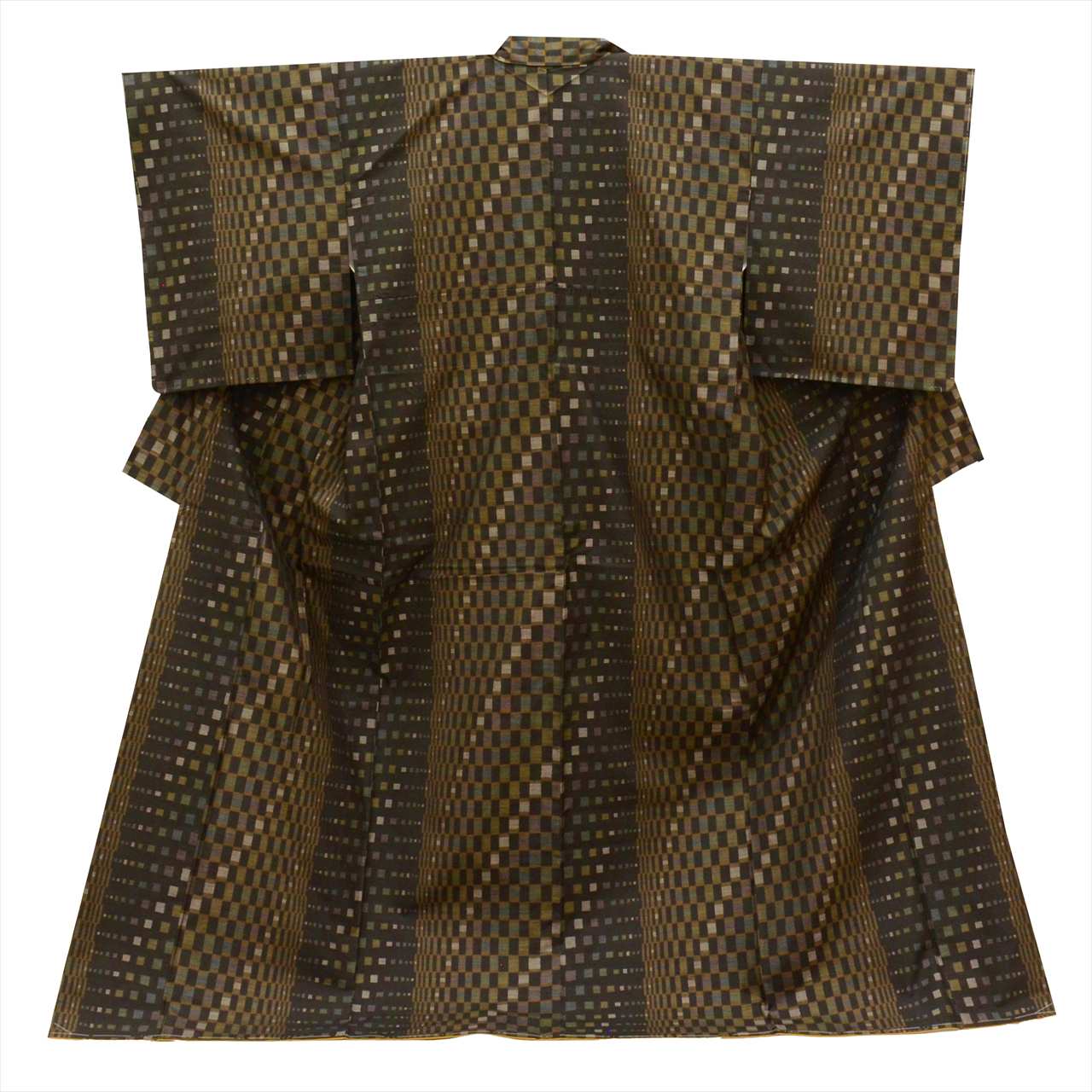 Vintage Japanese Kimono | Oshima Tsumugi | Brown Silk | Checkerboard | Mud-dyed | 7-thread | Kata-su | Unused | Sustainable | uu0662b