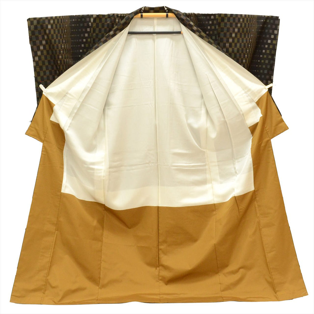 Vintage Japanese Kimono | Oshima Tsumugi | Brown Silk | Checkerboard | Mud-dyed | 7-thread | Kata-su | Unused | Sustainable | uu0662b