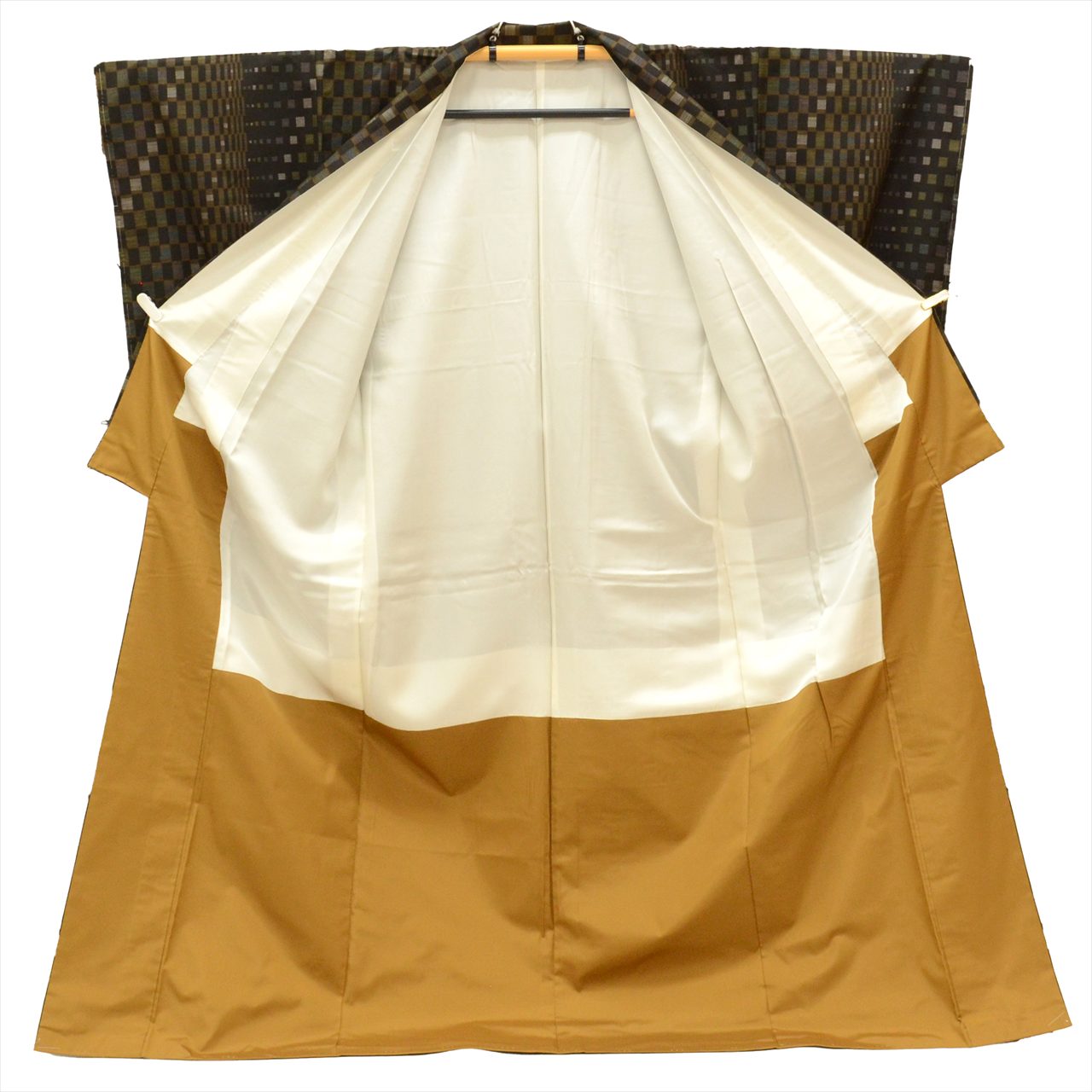 Vintage Japanese Kimono | Oshima Tsumugi | Brown Silk | Checkerboard | Mud-dyed | 7-thread | Kata-su | Unused | Sustainable | uu0662b