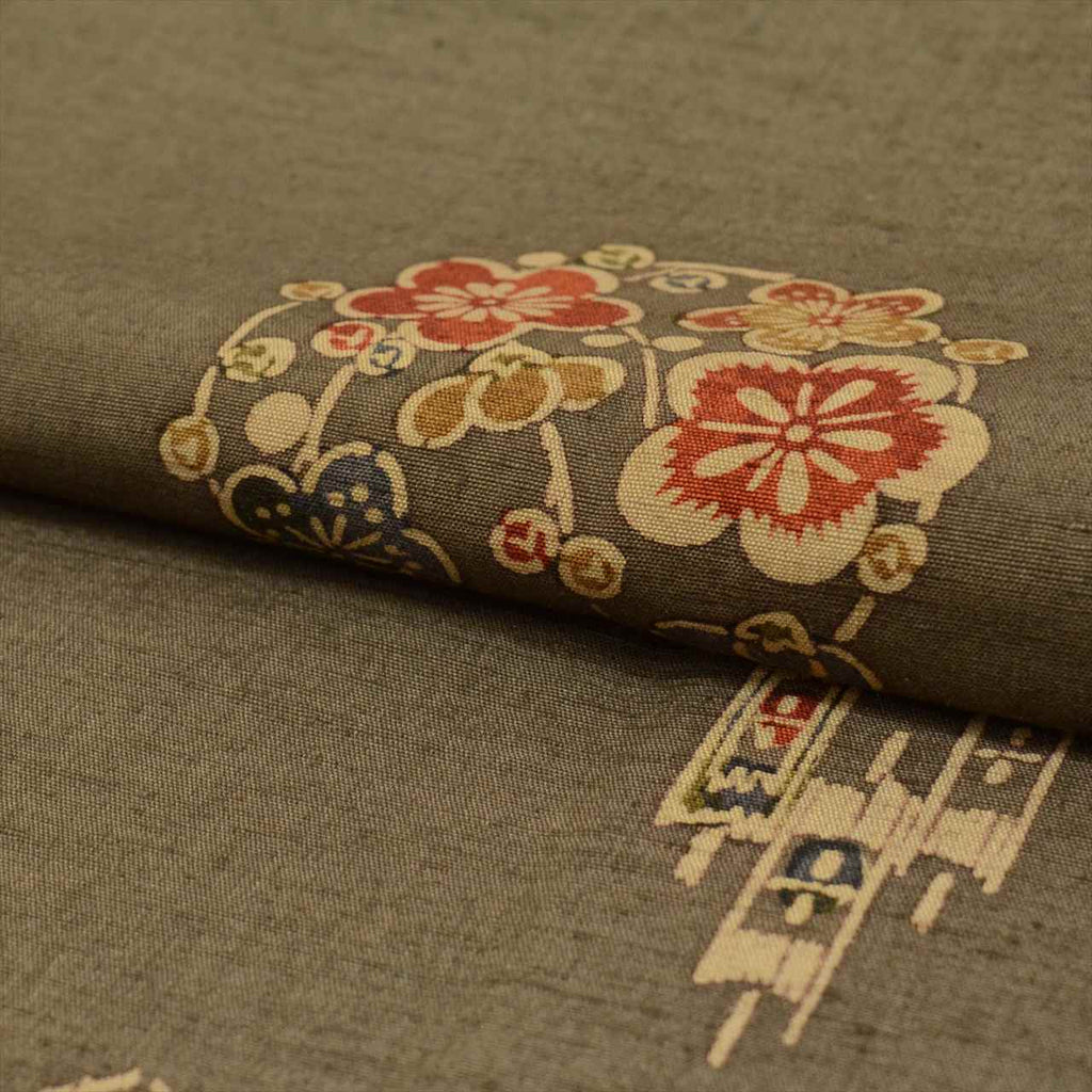 Vintage Japanese Kimono | Oshima Tsumugi | Green Silk | Flower Circle Stream Pattern | Size M | Sustainable | uu0669b