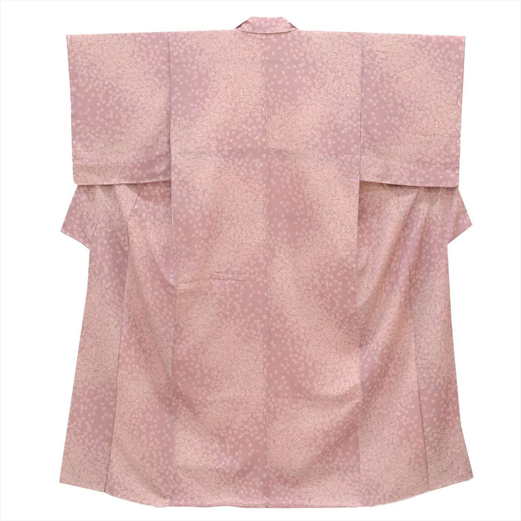 [Used] Komon (small patterned) recycled kimono, pure silk, lined, length 159.0cm (62.6in) (size M), sleeve length 63.5cm (25.0in), unused, purple, cherry blossom pattern, crepe fabric, high quality, semi-formal, spring, summer, autumn, winter, ready-made. 