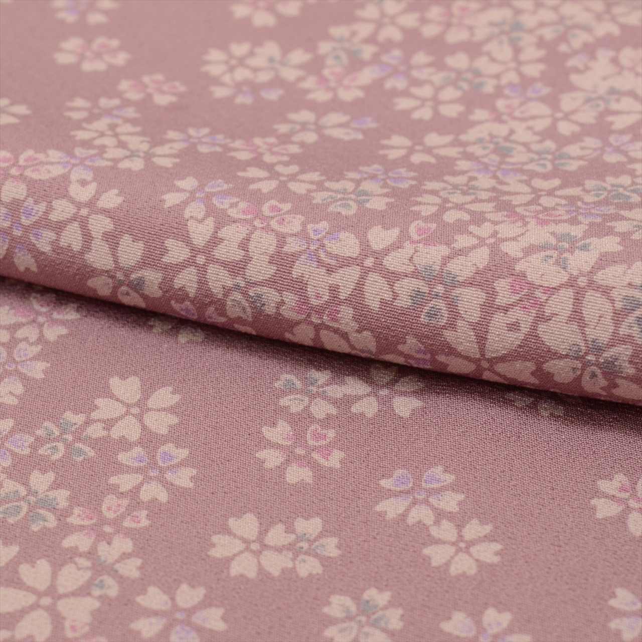 [Used] Komon (small patterned) recycled kimono, pure silk, lined, length 159.0cm (62.6in) (size M), sleeve length 63.5cm (25.0in), unused, purple, cherry blossom pattern, crepe fabric, high quality, semi-formal, spring, summer, autumn, winter, ready-made. 