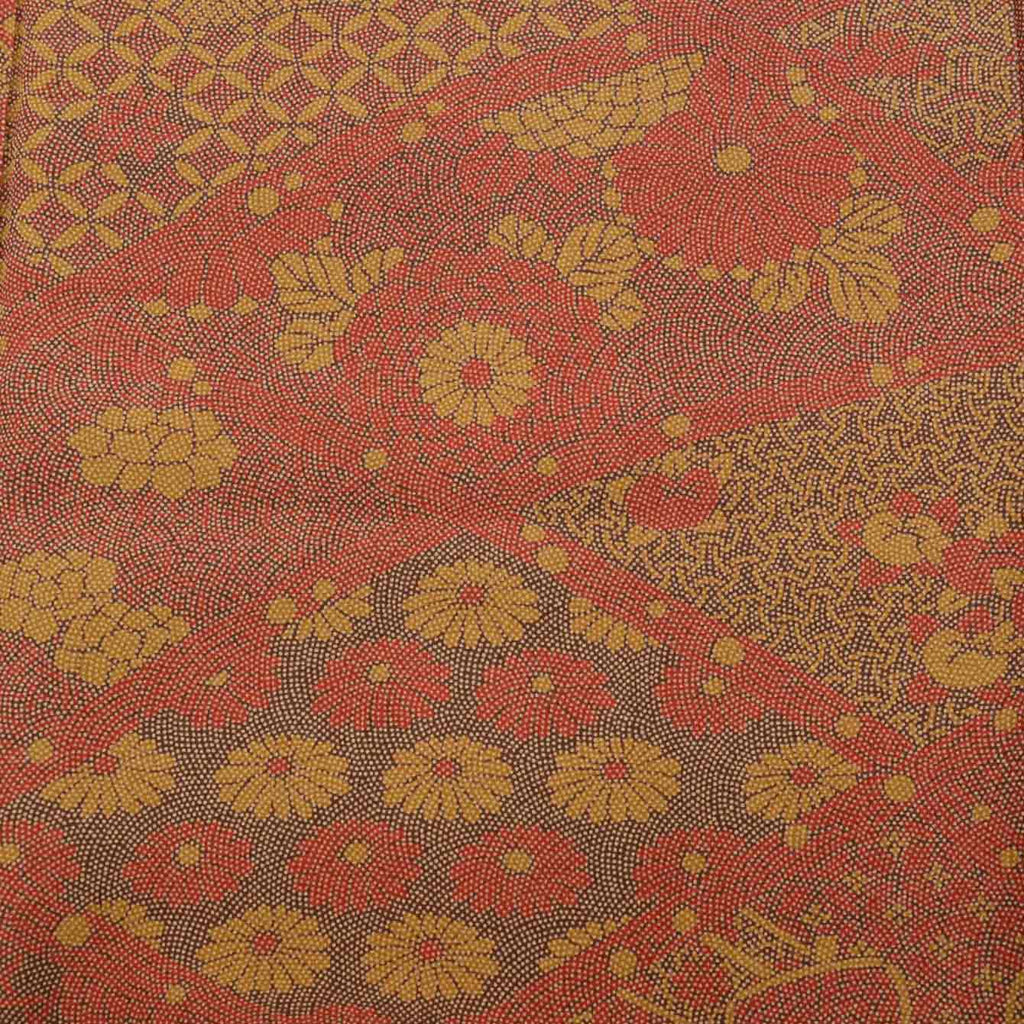 [Used] Komon (small patterned) recycled kimono, pure silk, lined, length 150cm (size S), sleeve length 63cm, reddish color, diamond and plant pattern, crepe fabric, high quality, semi-formal, spring, summer, autumn, winter, ready-made. 