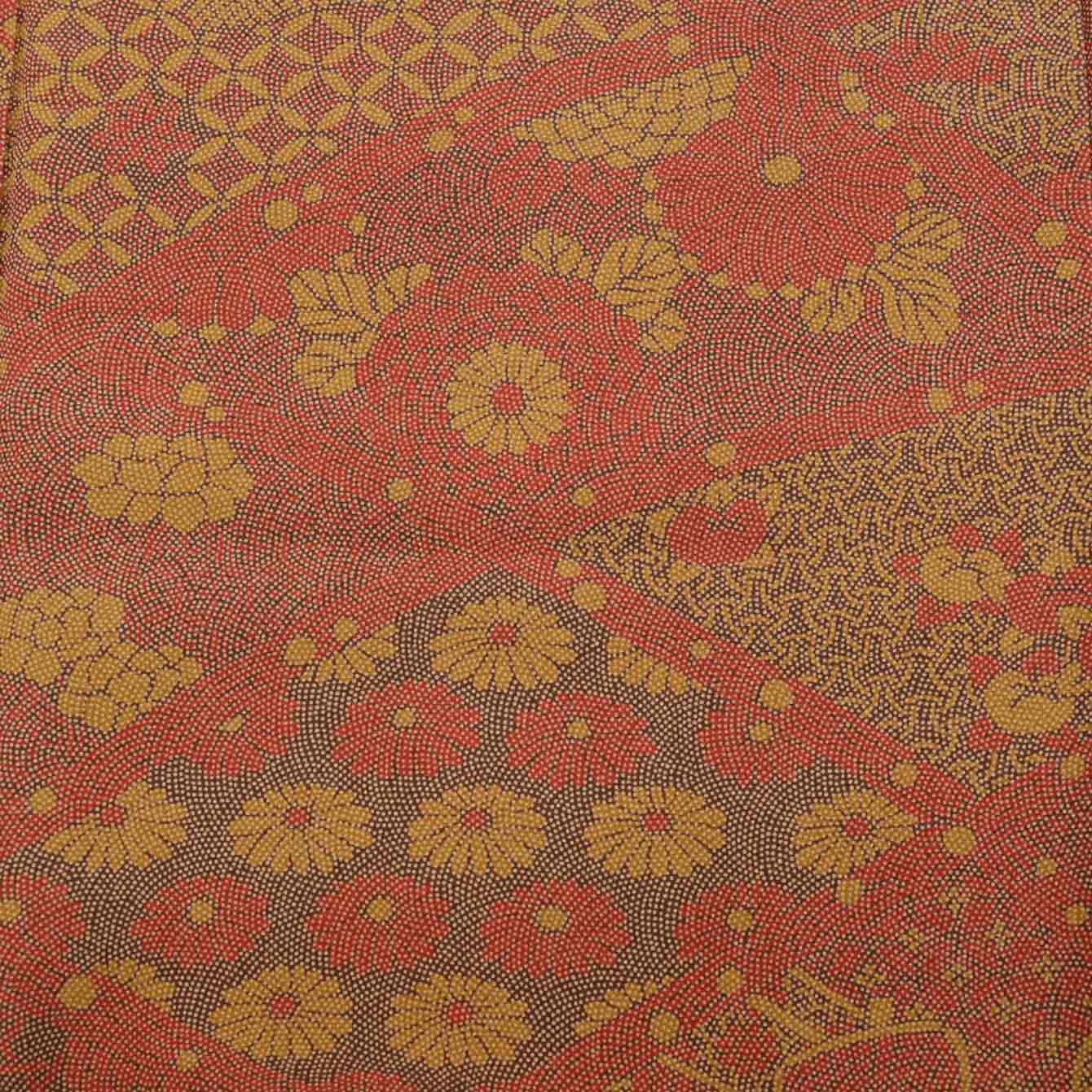 [Used] Komon (small patterned) recycled kimono, pure silk, lined, length 150cm (size S), sleeve length 63cm, reddish color, diamond and plant pattern, crepe fabric, high quality, semi-formal, spring, summer, autumn, winter, ready-made. 