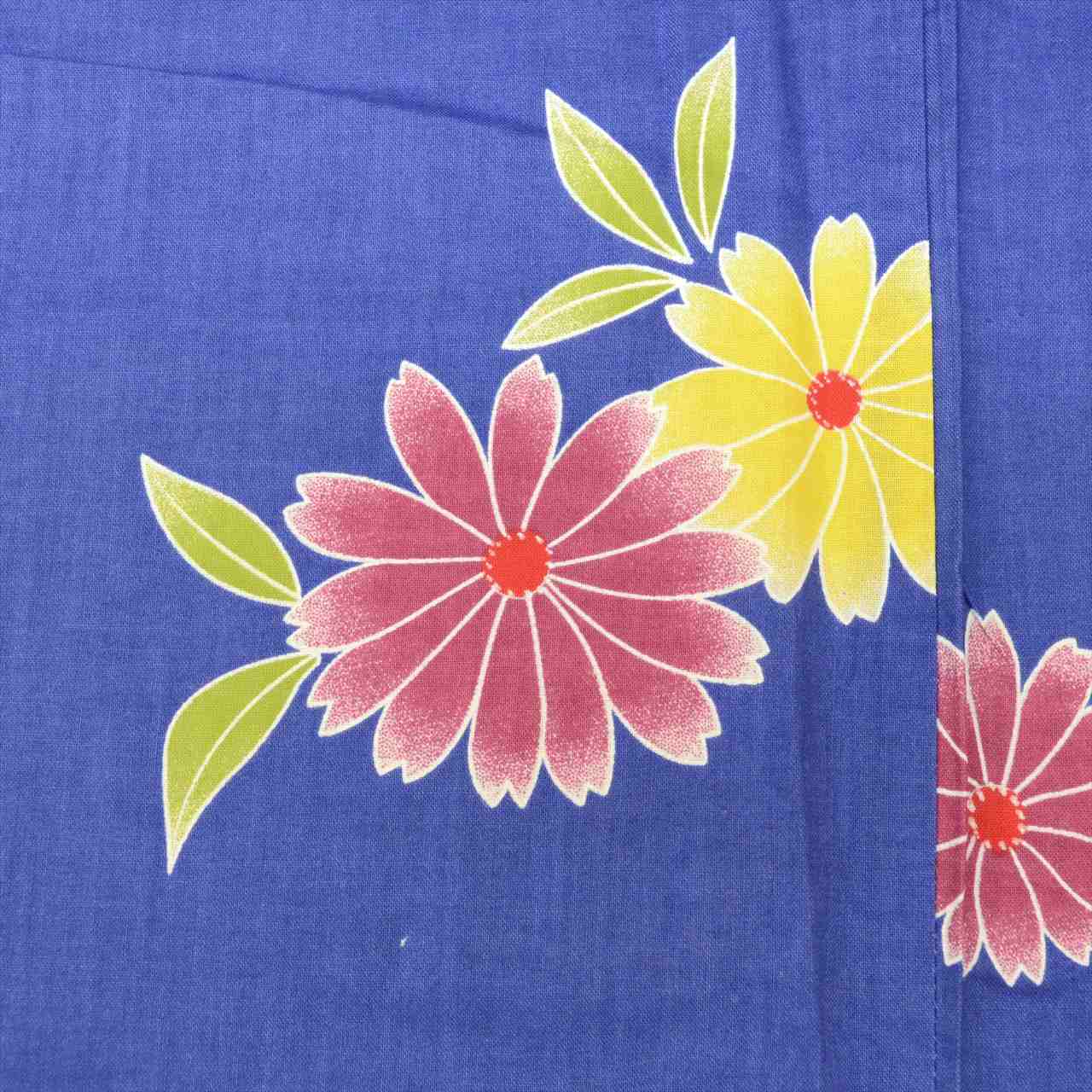Vintage Japanese Yukata | Women's Yukata | Blue Cotton | Chrysanthemum Pattern | Flat Weave | Size L | Sustainable | uu0700b