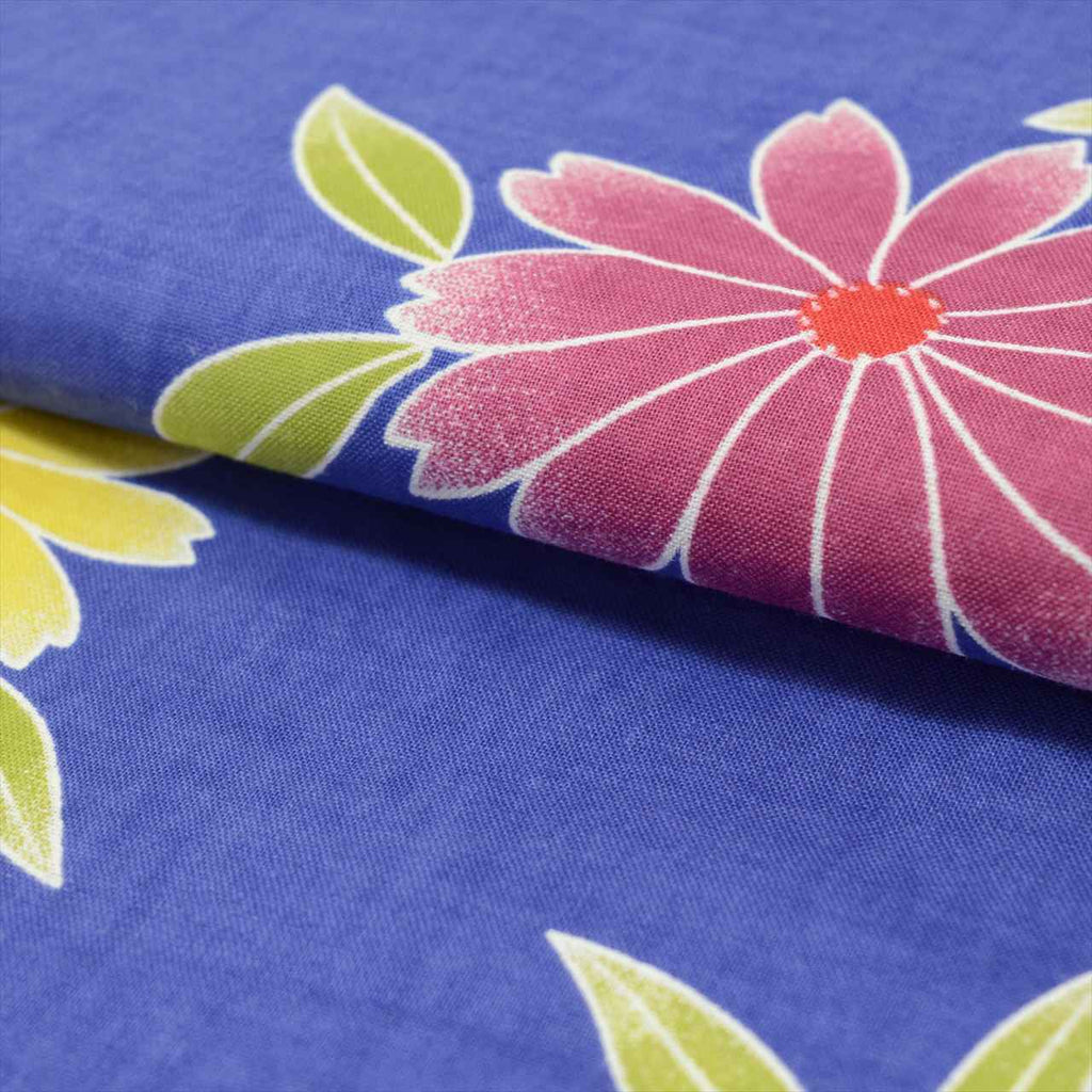 Vintage Japanese Yukata | Women's Yukata | Blue Cotton | Chrysanthemum Pattern | Flat Weave | Size L | Sustainable | uu0700b