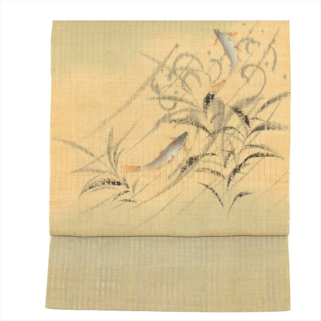 Vintage Japanese Obi | Summer Nagoya Obi | Green Linen | Sweetfish Pattern | Antique | Nine-sun | Sustainable | uu0706b