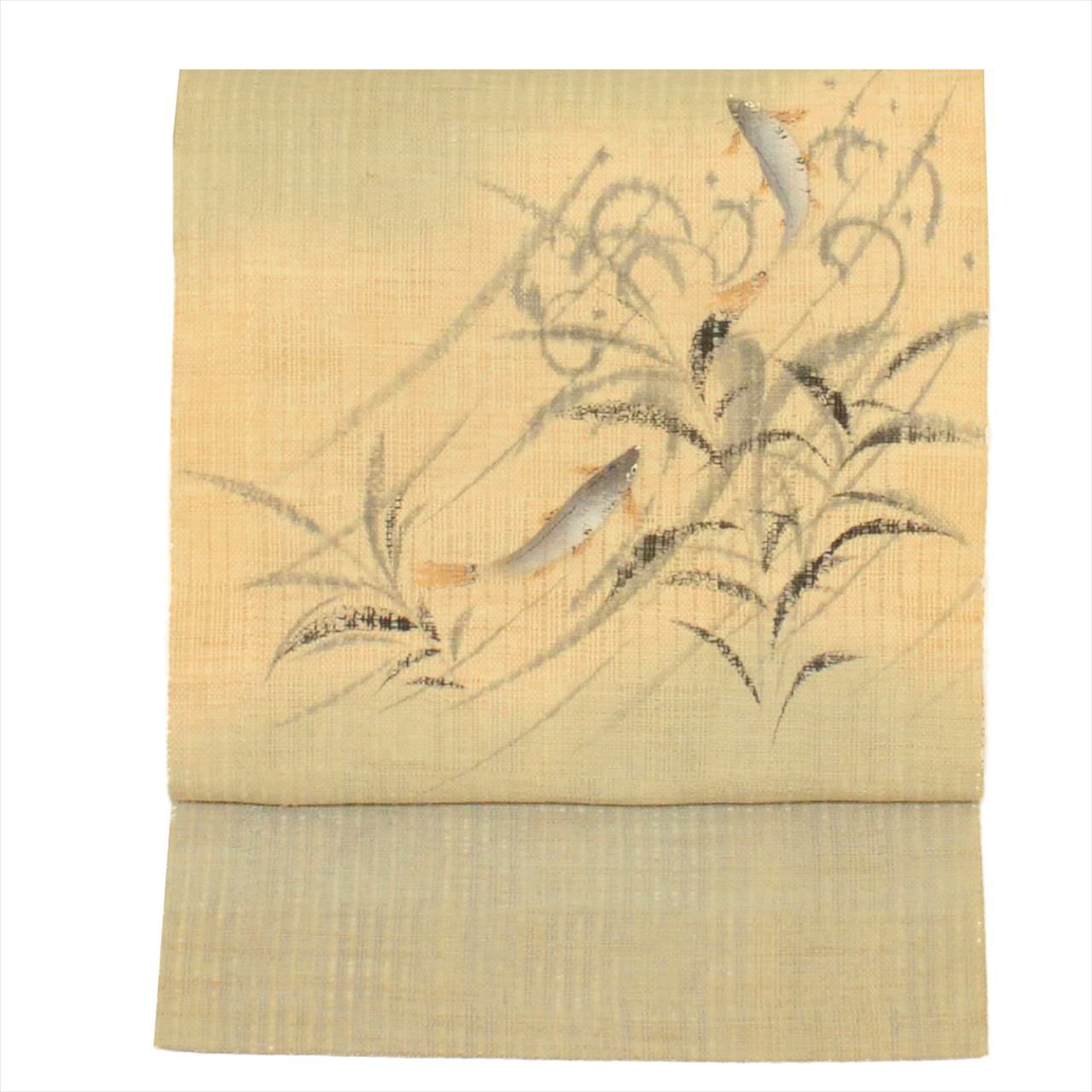 Vintage Japanese Obi | Summer Nagoya Obi | Green Linen | Sweetfish Pattern | Antique | Nine-sun | Sustainable | uu0706b