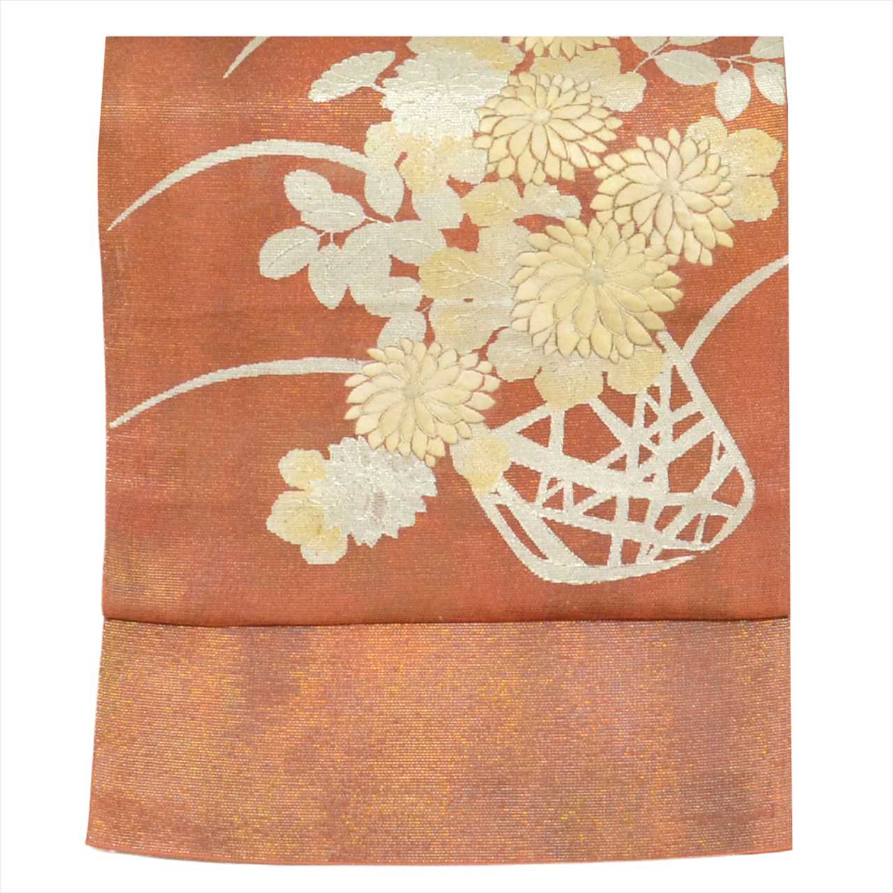 Vintage Japanese Obi | Fukuro Obi | Brown Silk Sha | Chrysanthemum | Embroidery | Sustainable | uu0708b