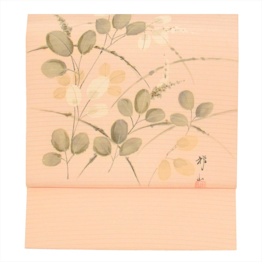 Vintage Japanese Obi | Summer Nagoya Obi | Pink Silk Ro | Hagi Bush Clover | Ink Painting | Artist Signed | Sustainable | uu0711b
