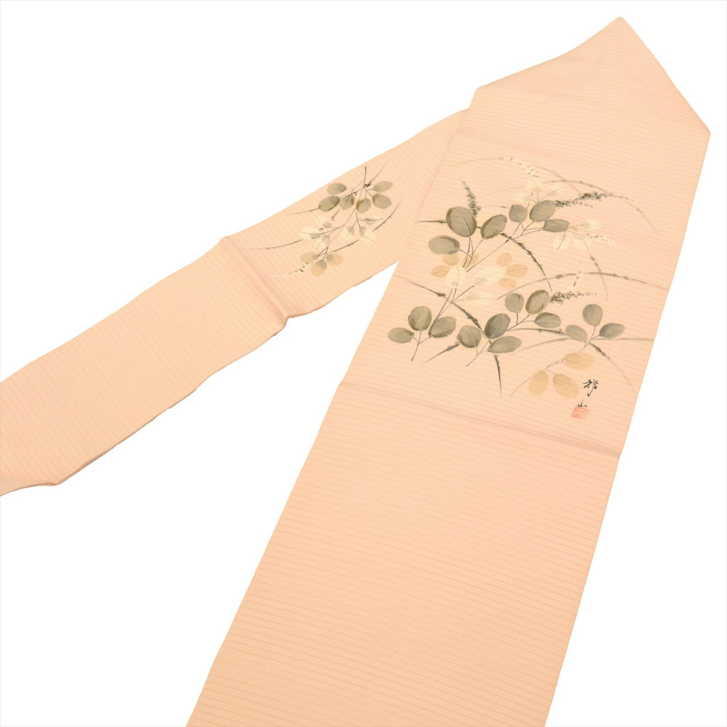 Vintage Japanese Obi | Summer Nagoya Obi | Pink Silk Ro | Hagi Bush Clover | Ink Painting | Artist Signed | Sustainable | uu0711b