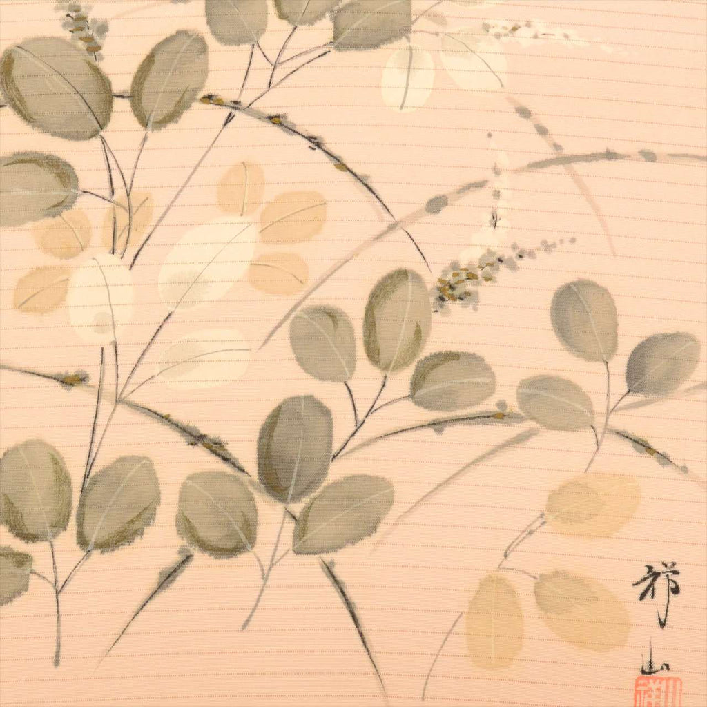 Vintage Japanese Obi | Summer Nagoya Obi | Pink Silk Ro | Hagi Bush Clover | Ink Painting | Artist Signed | Sustainable | uu0711b