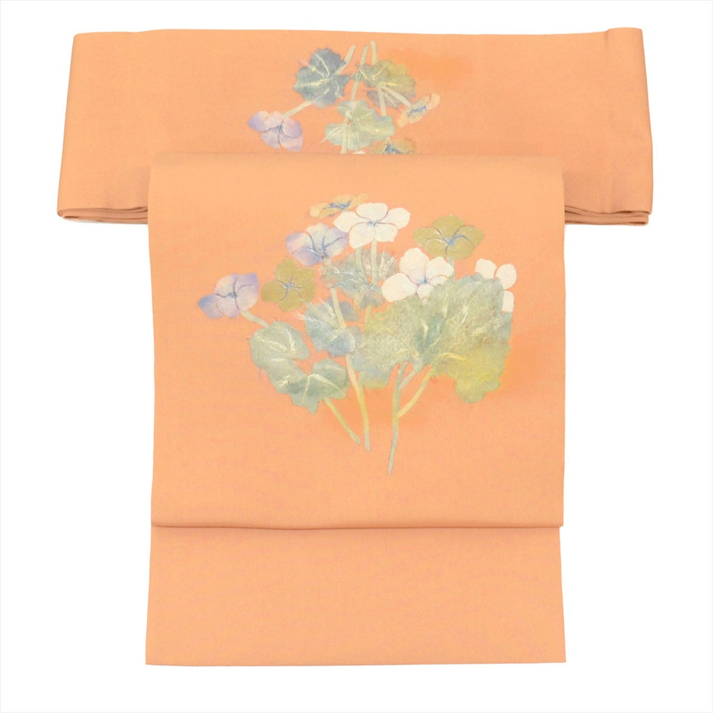 Vintage Japanese Obi | Nagoya Obi | Pink Silk Habutae | Floral | Chigiri-e Paper Collage Technique | Sustainable | uu0714b