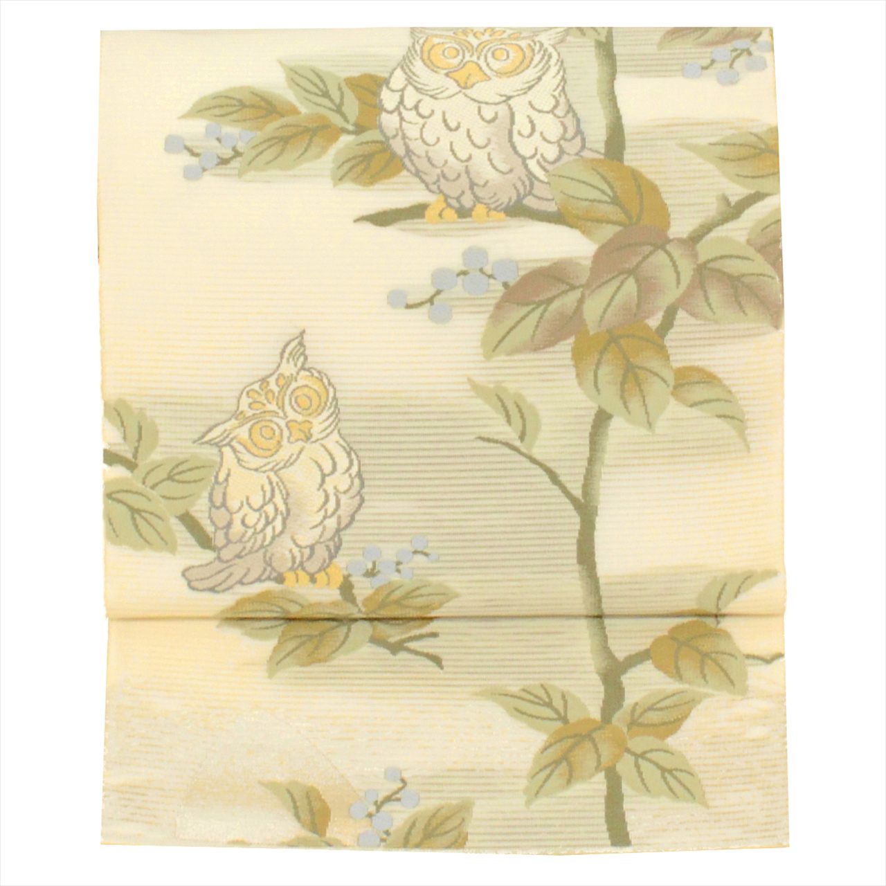 Vintage Japanese Obi | Summer Fukuro Obi | Cream Silk Ro | Owl Pattern | Embroidery Gold Thread | Sustainable | uu0717b