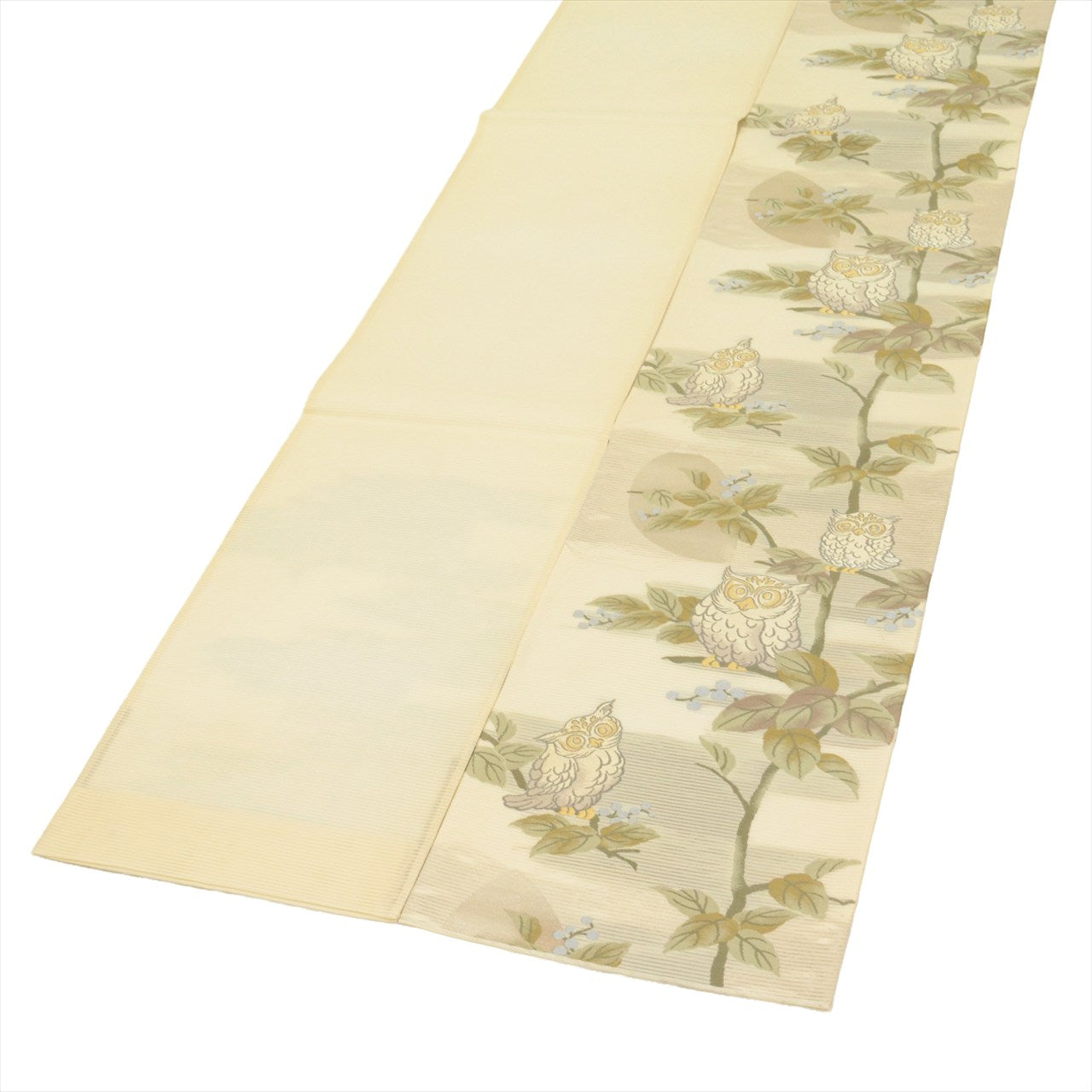Vintage Japanese Obi | Summer Fukuro Obi | Cream Silk Ro | Owl Pattern | Embroidery Gold Thread | Sustainable | uu0717b