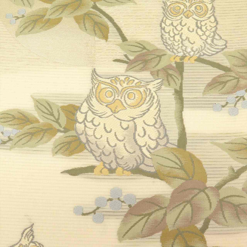 Vintage Japanese Obi | Summer Fukuro Obi | Cream Silk Ro | Owl Pattern | Embroidery Gold Thread | Sustainable | uu0717b