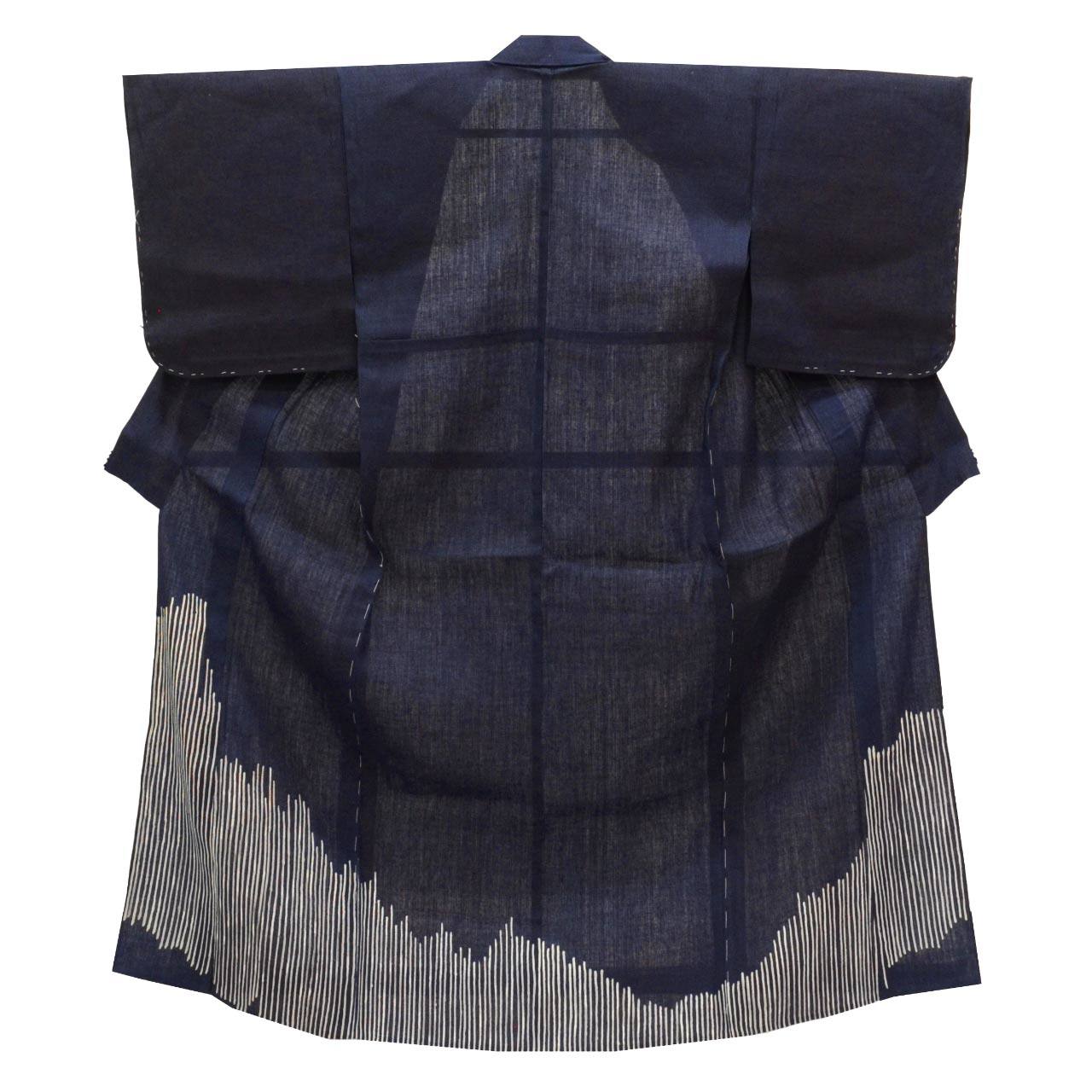 Vintage Japanese Kimono | Tsumugi | Navy Silk | Geometric Pattern | Unlined | Size M | Sustainable | uu0720b