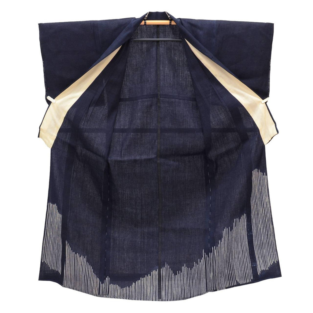 Vintage Japanese Kimono | Tsumugi | Navy Silk | Geometric Pattern | Unlined | Size M | Sustainable | uu0720b