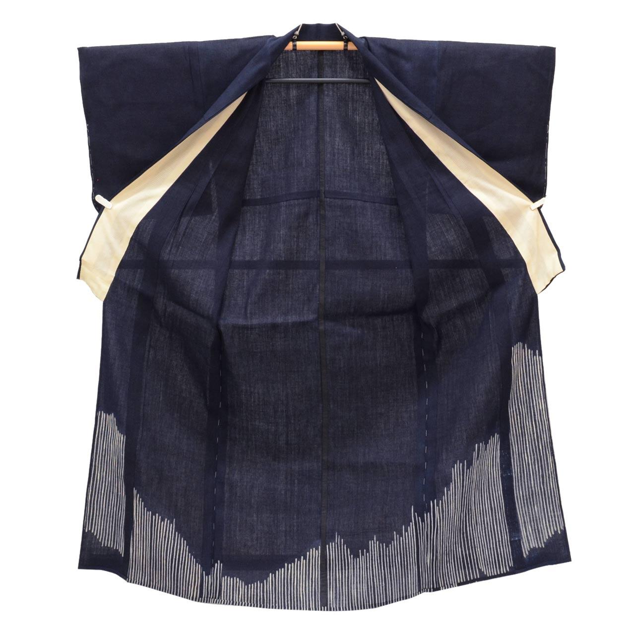 Vintage Japanese Kimono | Tsumugi | Navy Silk | Geometric Pattern | Unlined | Size M | Sustainable | uu0720b