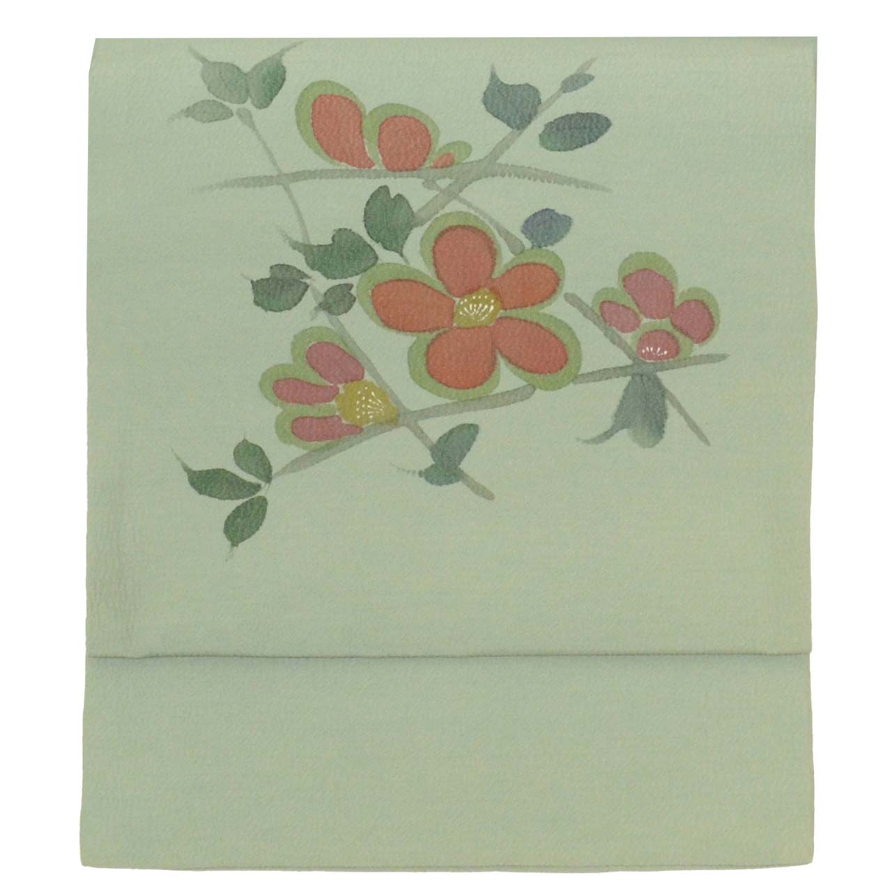 Vintage Japanese Obi | Nagoya Obi | Green Silk | Floral Pattern | Casual | Sustainable | uu0721b