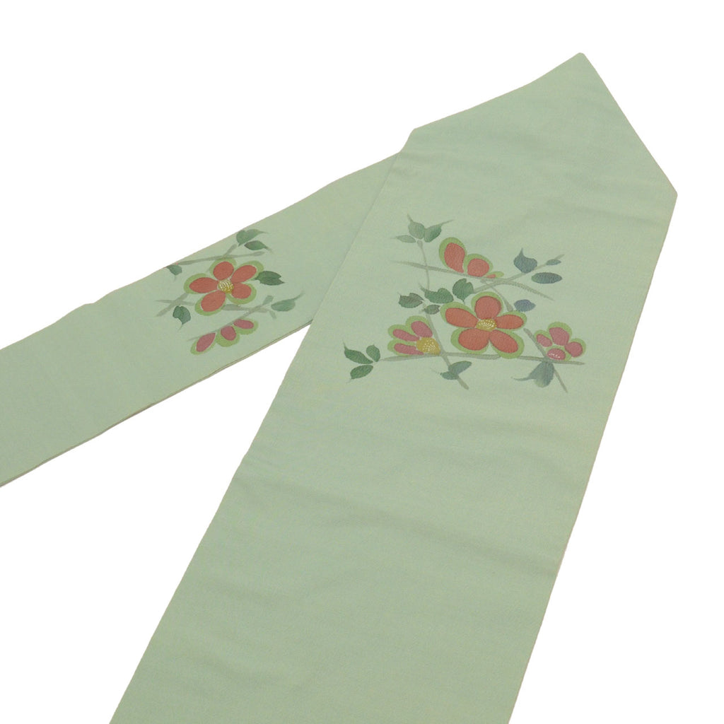 Vintage Japanese Obi | Nagoya Obi | Green Silk | Floral Pattern | Casual | Sustainable | uu0721b