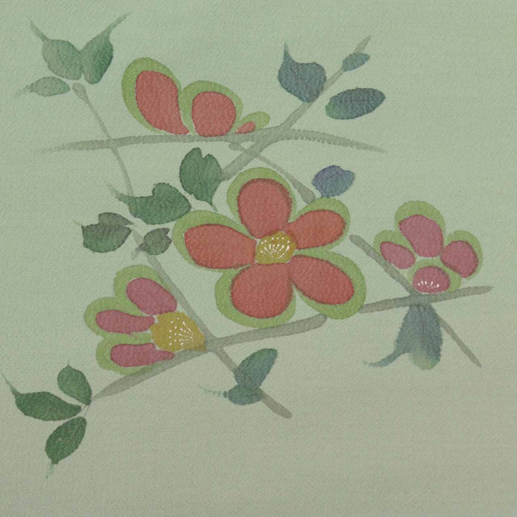 Vintage Japanese Obi | Nagoya Obi | Green Silk | Floral Pattern | Casual | Sustainable | uu0721b