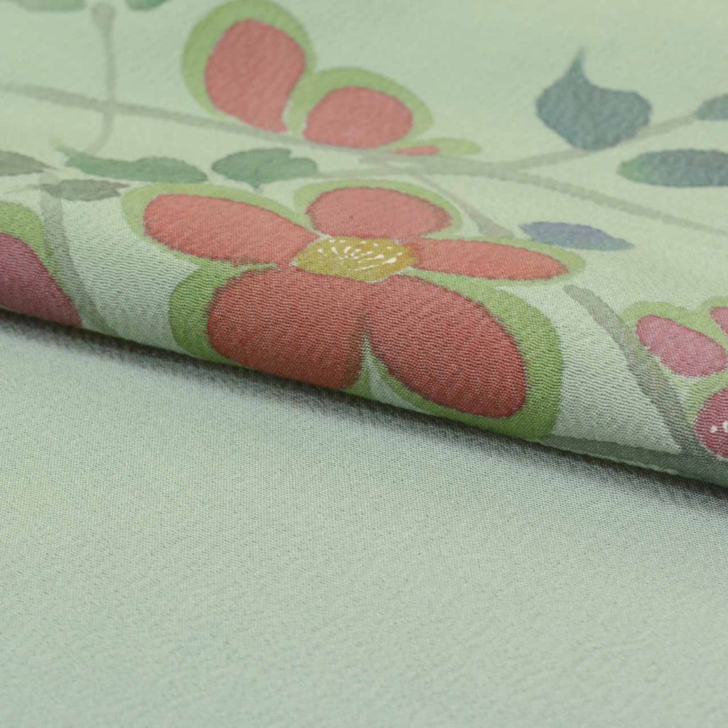 Vintage Japanese Obi | Nagoya Obi | Green Silk | Floral Pattern | Casual | Sustainable | uu0721b