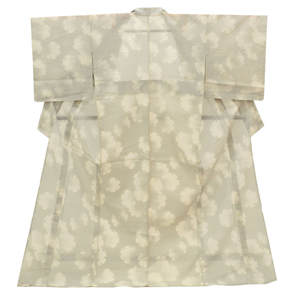 Vintage Japanese Kimono | Summer Shiro Oshima Tsumugi | Gray Silk | Snow Circle Pattern | 7-thread | Kata-su | Sustainable | uu0731b