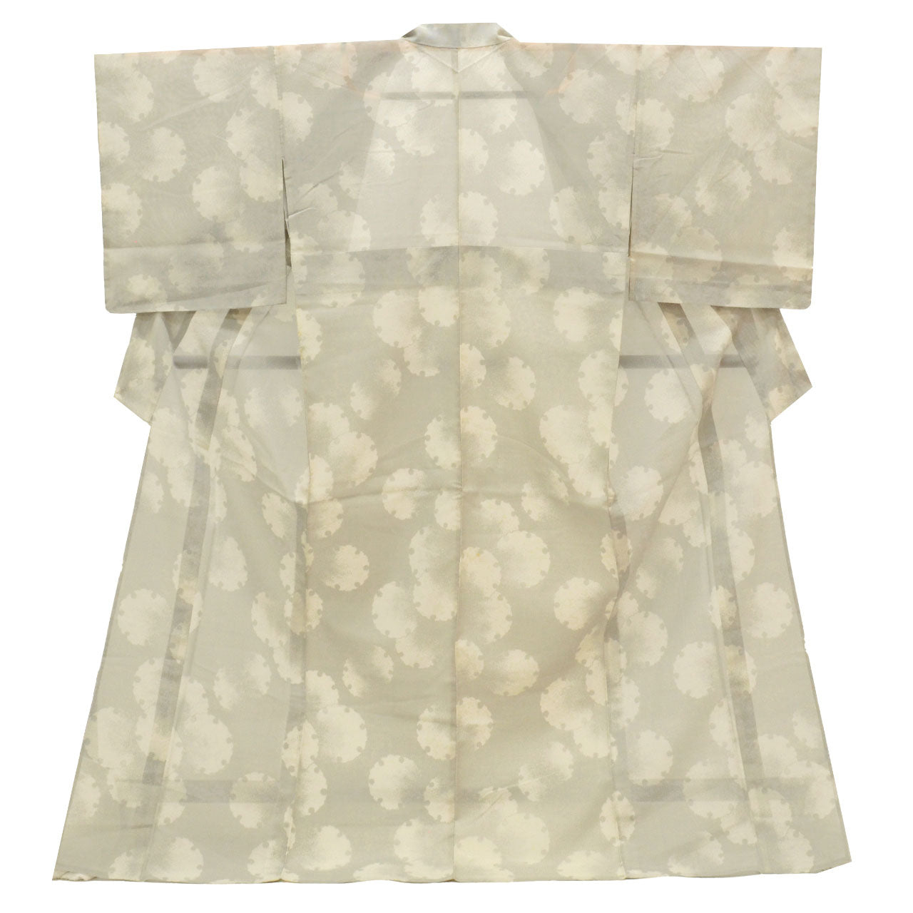 Vintage Japanese Kimono | Summer Shiro Oshima Tsumugi | Gray Silk | Snow Circle Pattern | 7-thread | Kata-su | Sustainable | uu0731b