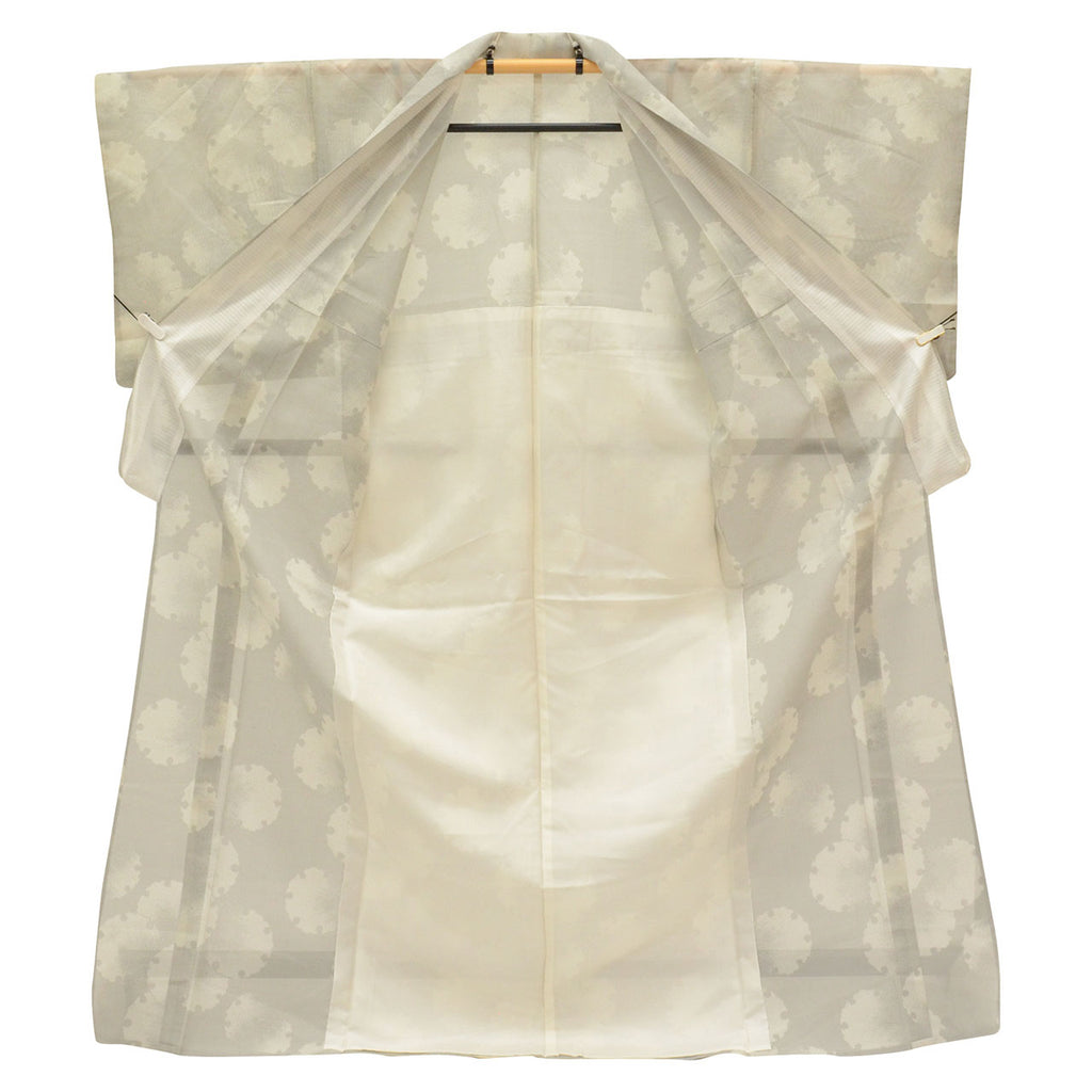 Vintage Japanese Kimono | Summer Shiro Oshima Tsumugi | Gray Silk | Snow Circle Pattern | 7-thread | Kata-su | Sustainable | uu0731b