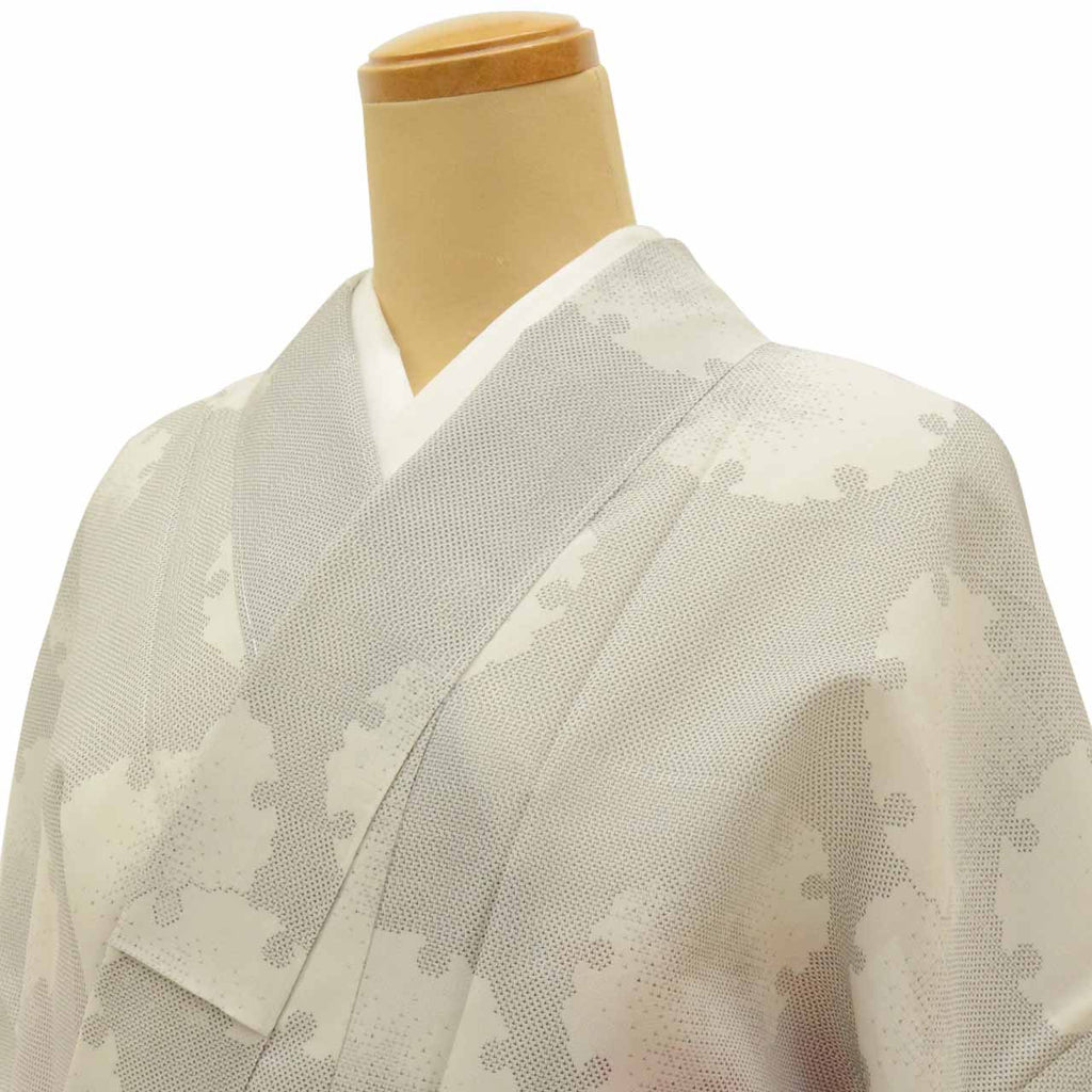 Vintage Japanese Kimono | Summer Shiro Oshima Tsumugi | Gray Silk | Snow Circle Pattern | 7-thread | Kata-su | Sustainable | uu0731b