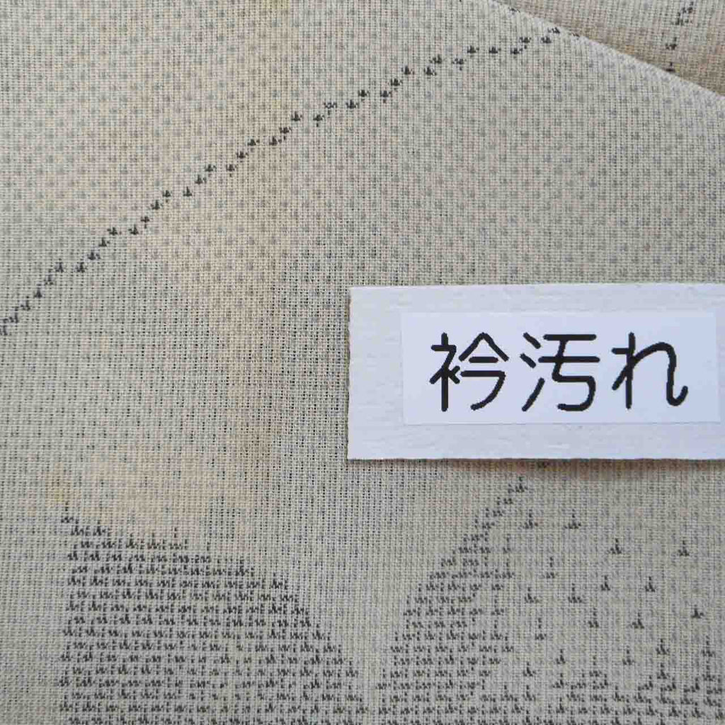 Vintage Japanese Kimono | Summer Shiro Oshima Tsumugi | Beige Silk | Floral Arabesque | 7-thread | Kata-su | Size L | Sustainable | uu0732b