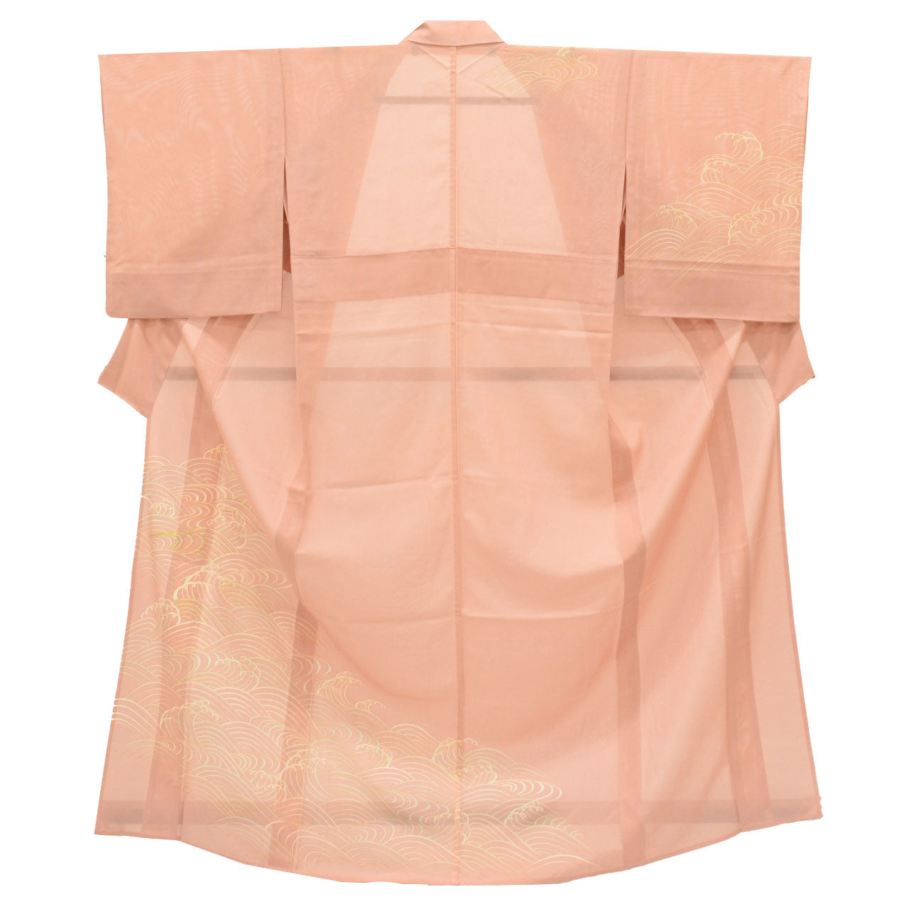Vintage Japanese Kimono | Summer Houmongi | Pink Silk Ro | Wave Pattern | Gold Embroidery | Size M | Sustainable | uu0737b