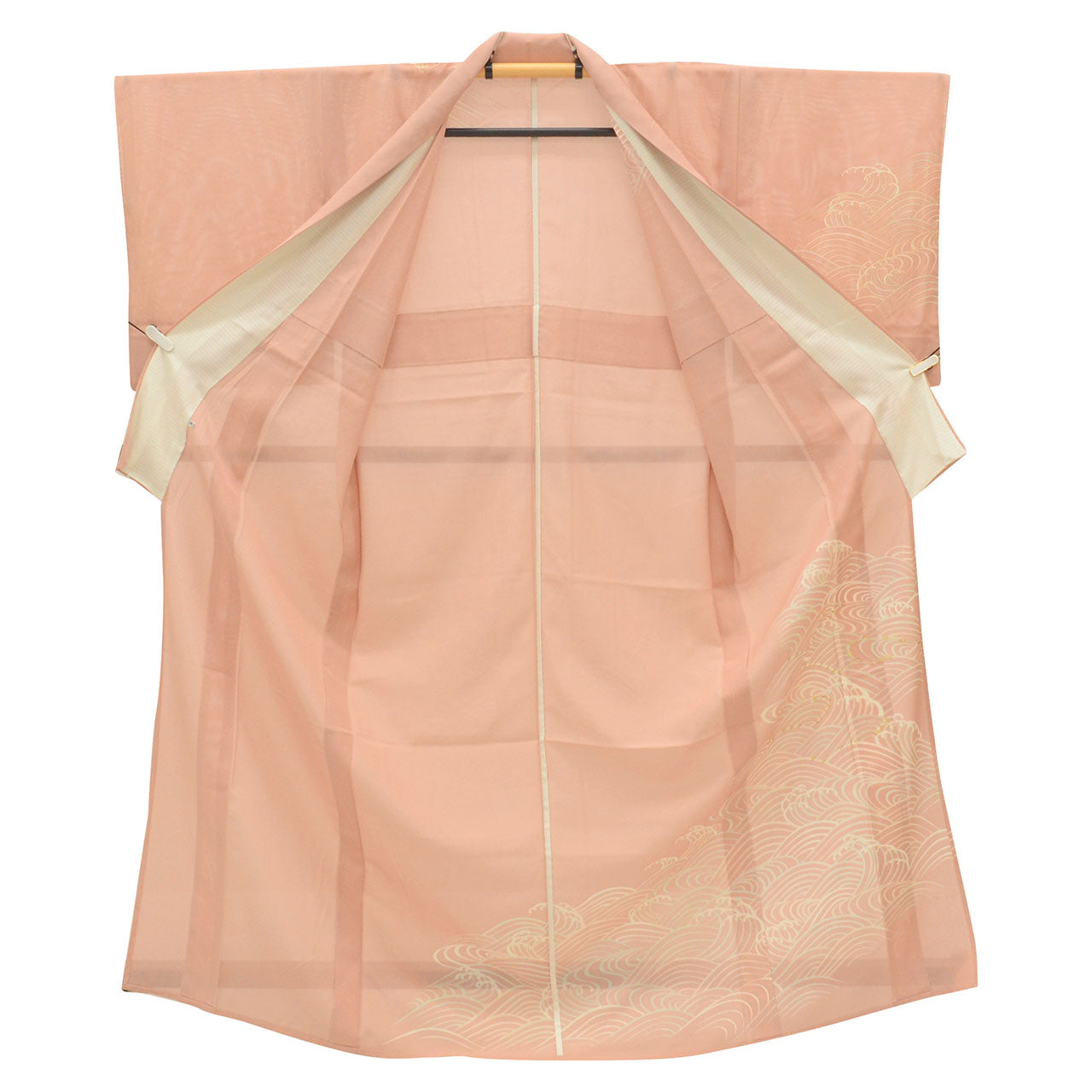 Vintage Japanese Kimono | Summer Houmongi | Pink Silk Ro | Wave Pattern | Gold Embroidery | Size M | Sustainable | uu0737b
