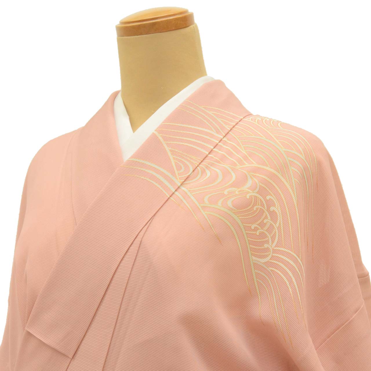 Vintage Japanese Kimono | Summer Houmongi | Pink Silk Ro | Wave Pattern | Gold Embroidery | Size M | Sustainable | uu0737b