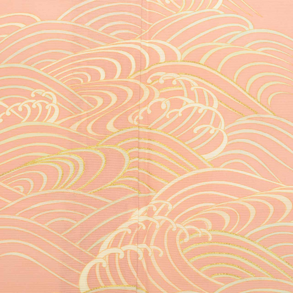 Vintage Japanese Kimono | Summer Houmongi | Pink Silk Ro | Wave Pattern | Gold Embroidery | Size M | Sustainable | uu0737b