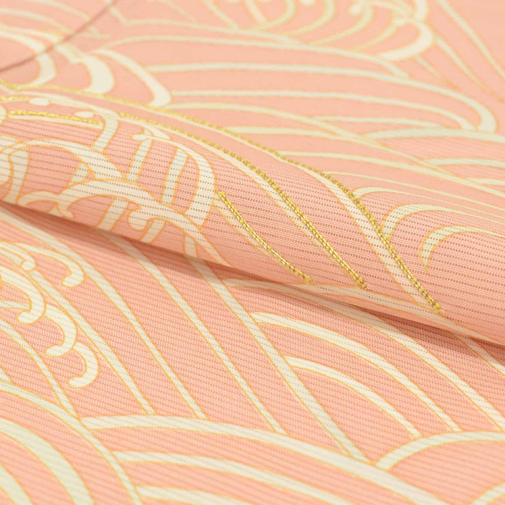 Vintage Japanese Kimono | Summer Houmongi | Pink Silk Ro | Wave Pattern | Gold Embroidery | Size M | Sustainable | uu0737b