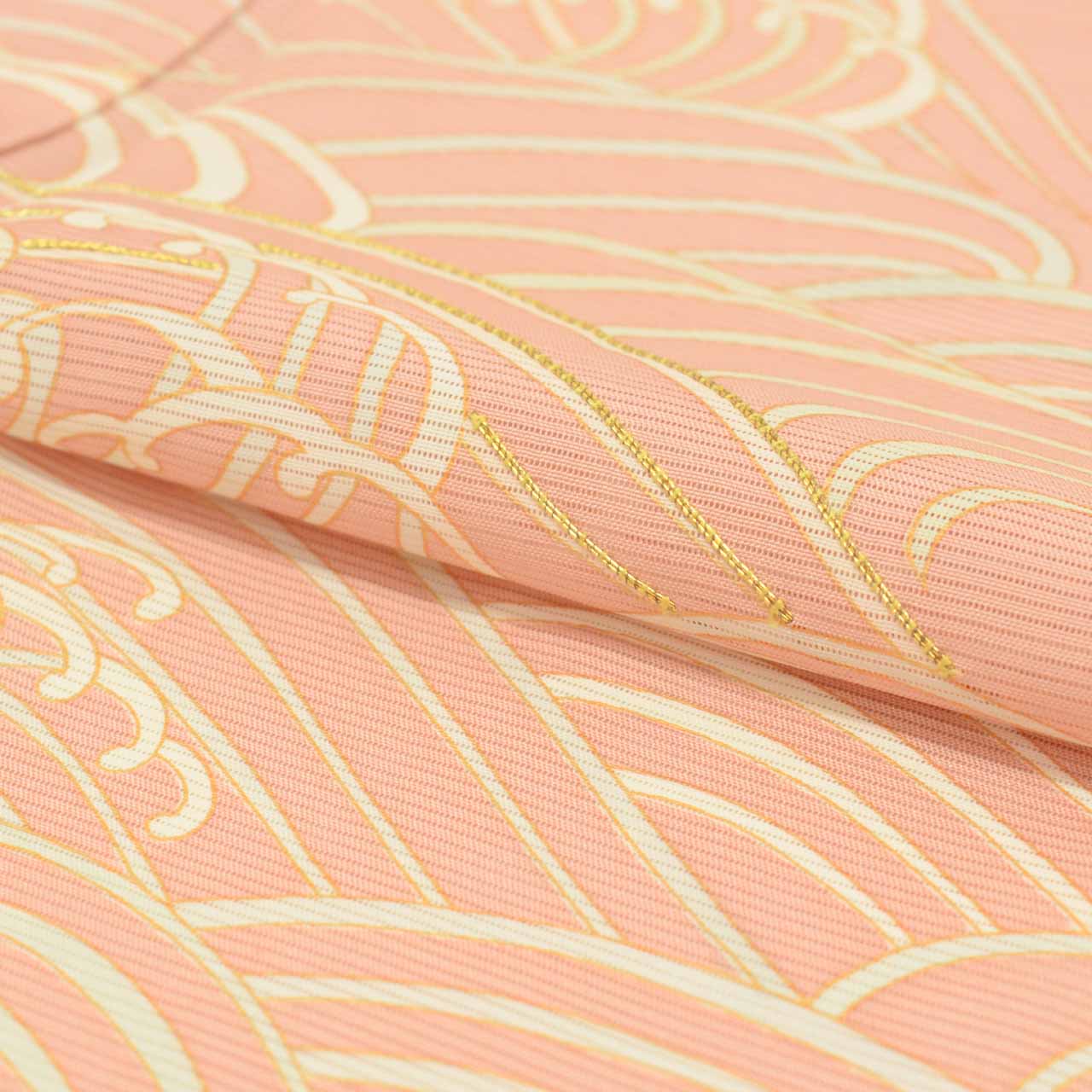 Vintage Japanese Kimono | Summer Houmongi | Pink Silk Ro | Wave Pattern | Gold Embroidery | Size M | Sustainable | uu0737b
