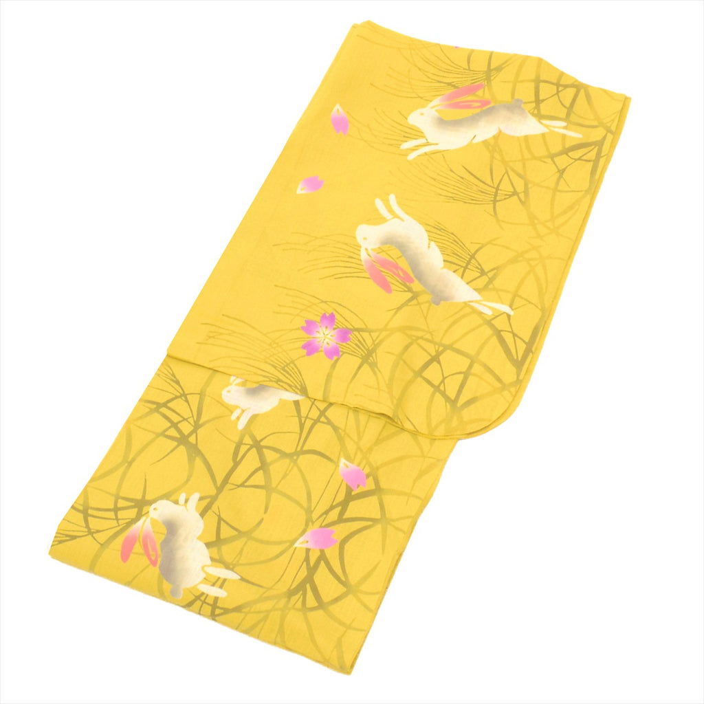 Vintage Japanese Yukata | Women's Yukata | Yellow Cotton | Rabbit Pattern | Junior Size SS | Sustainable | uu0750b